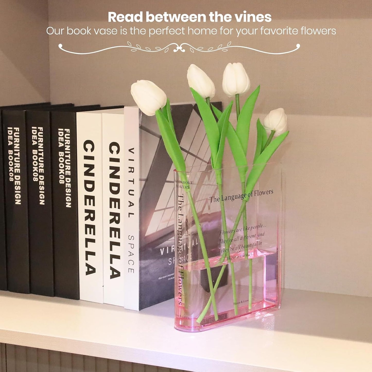Acrylic Clear Book-Shaped Flower Vase / Pink