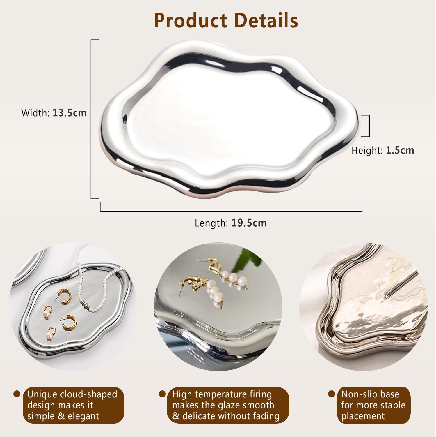 Jewelry Tray Trinket Dish / Silver