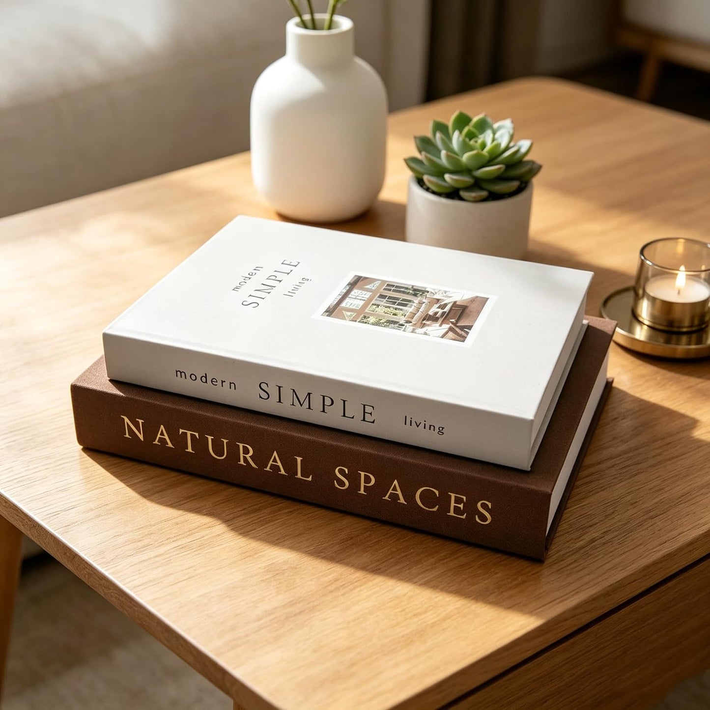 Linen Faux Fake Books for Decor Aesthetic / Beige Picture & Brown / Set of 2