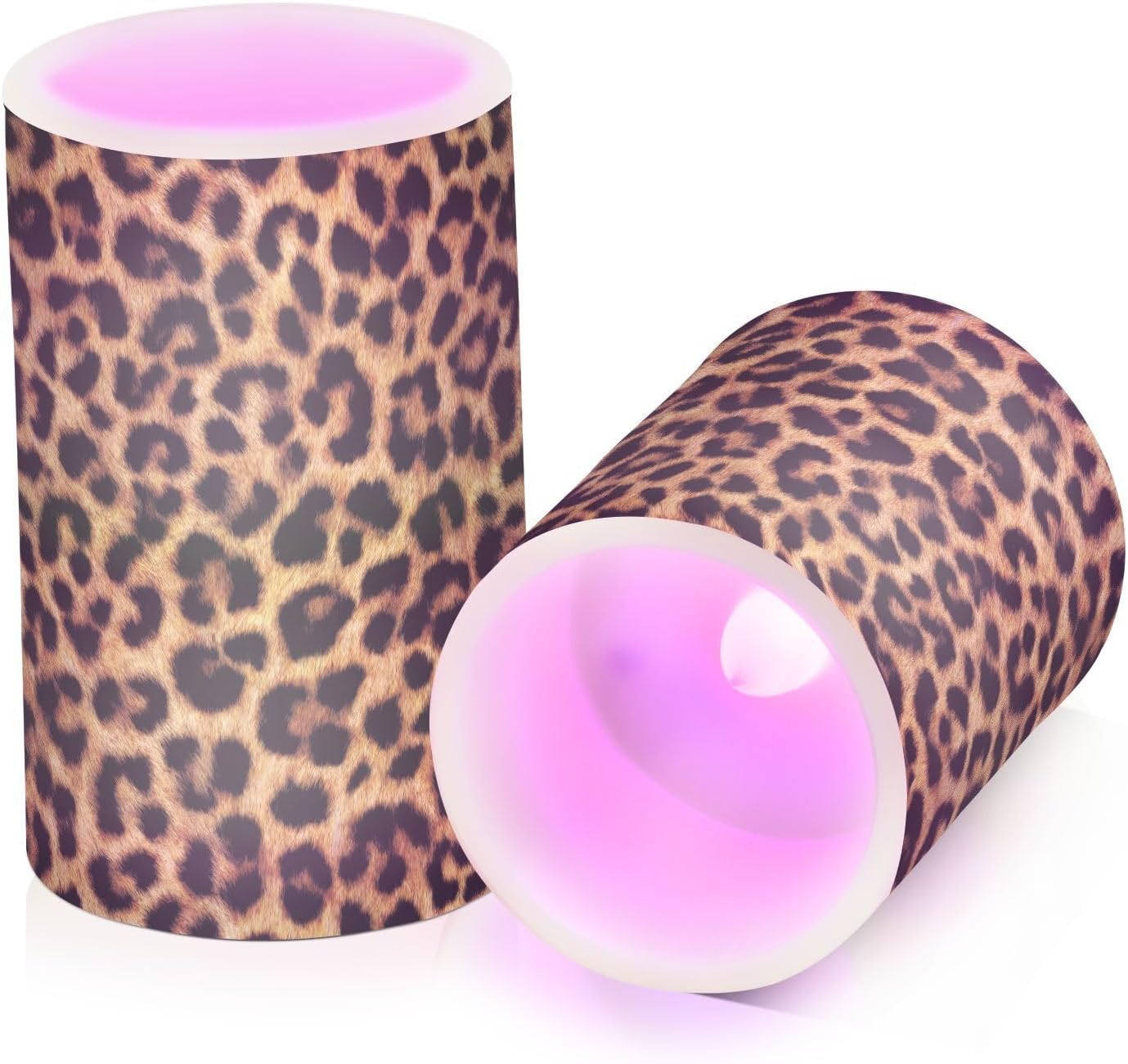 Flickering Flameless Candles, Leopard Texture LED Candles with Remote Timer, Set of 2 Battery Operated Candle for