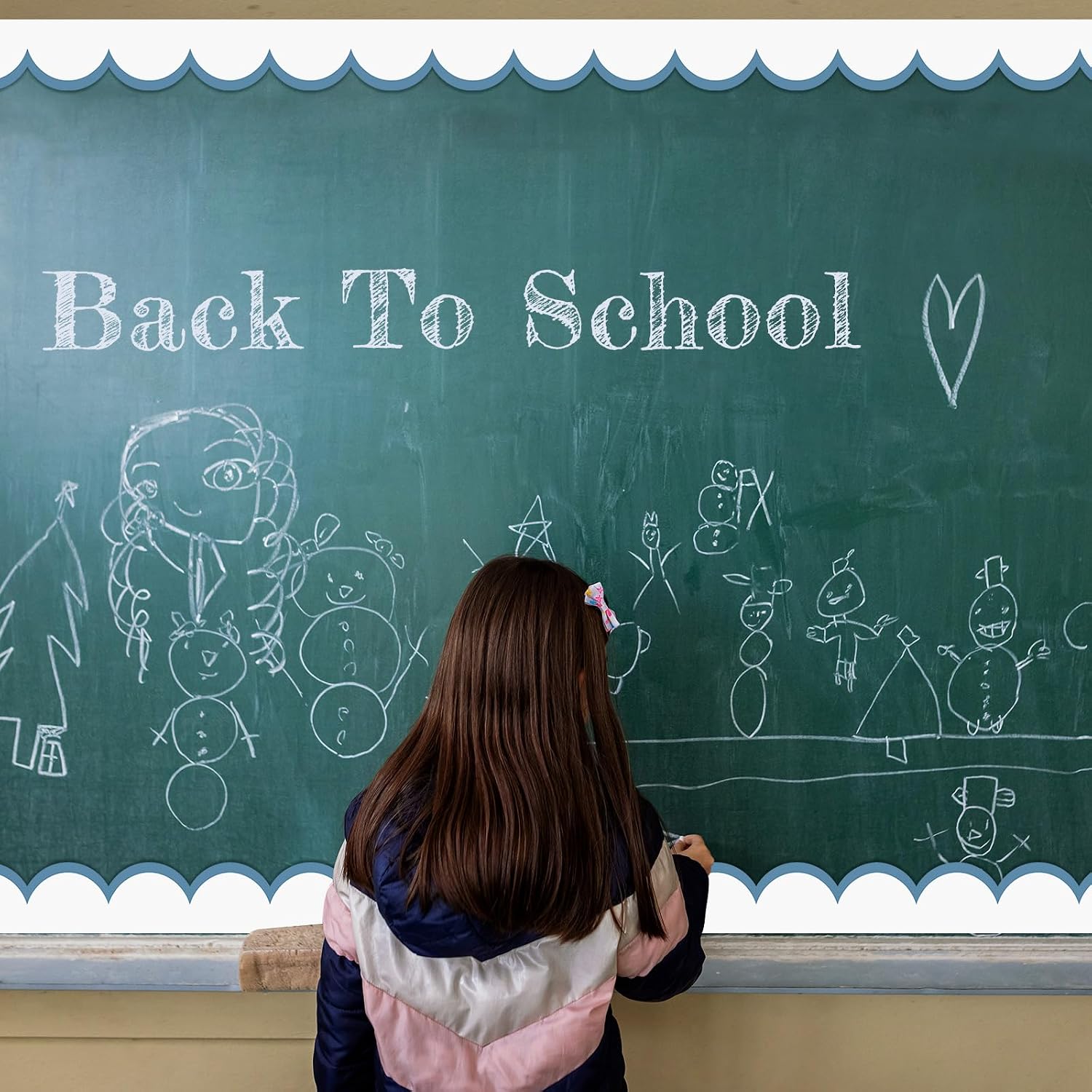 Bulletin Board Borders Wave Line Scalloped Board Borders Classroom / Stone Blue and White / 65 Inch