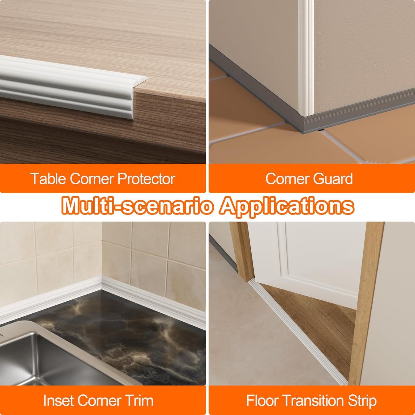Self-Adhesive Flexible Trim Molding for Inside & Outside Corners / 1.6" W x 20' L / White
