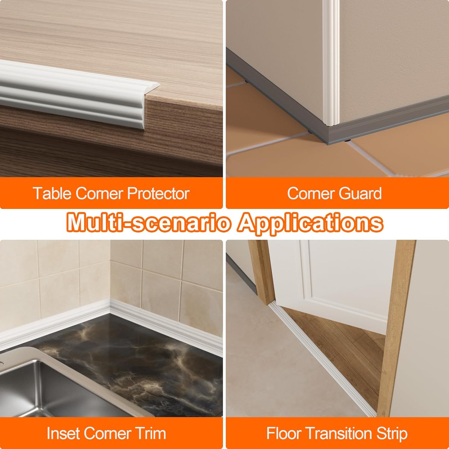 Self-Adhesive Flexible Trim Molding for Inside & Outside Corners / 1.6" W x 20' L / White