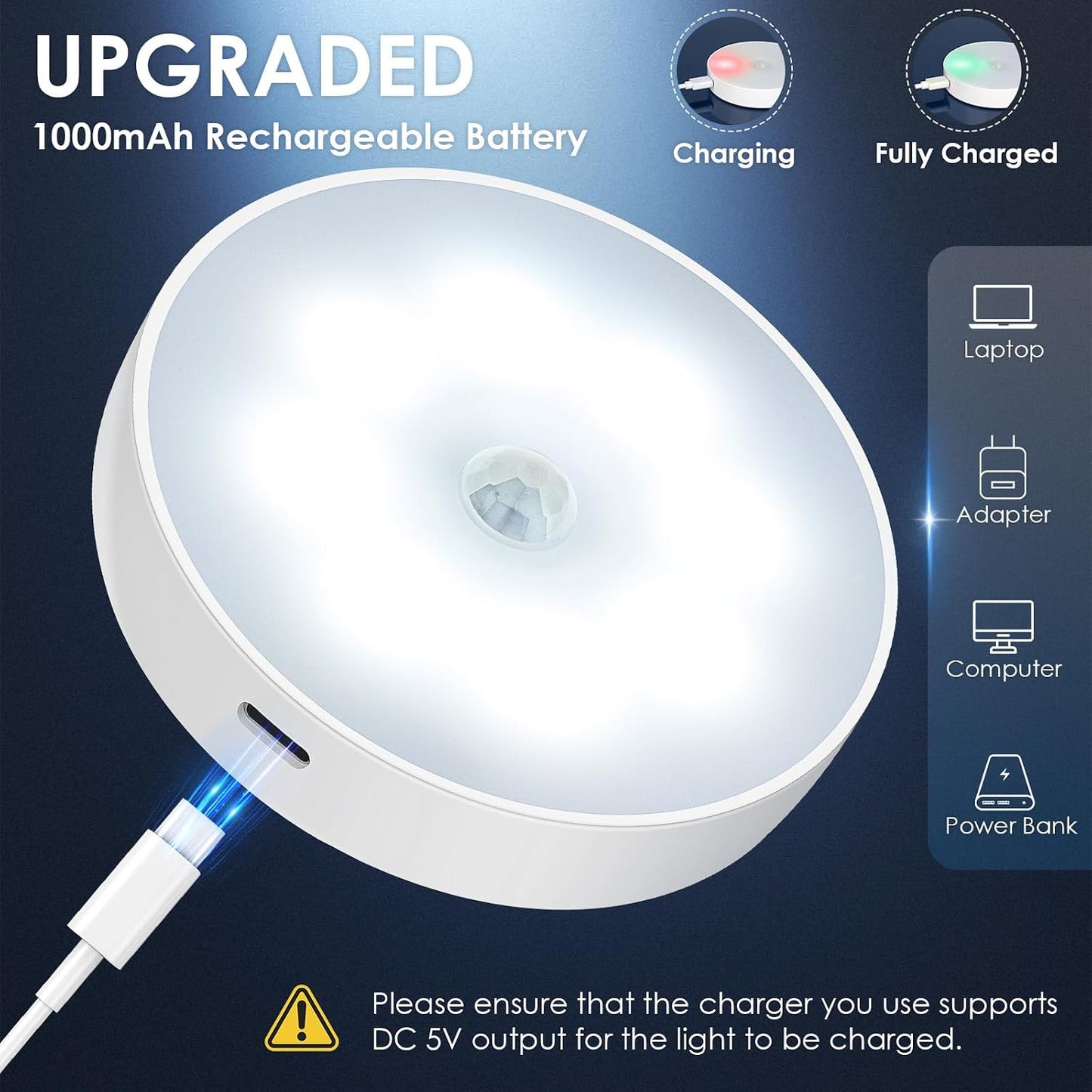 Motion Sensor Puck Light with Remote, Cool White, 12-Pack | Wireless Dimmable, Under Cabinet Lights, Rechargeable