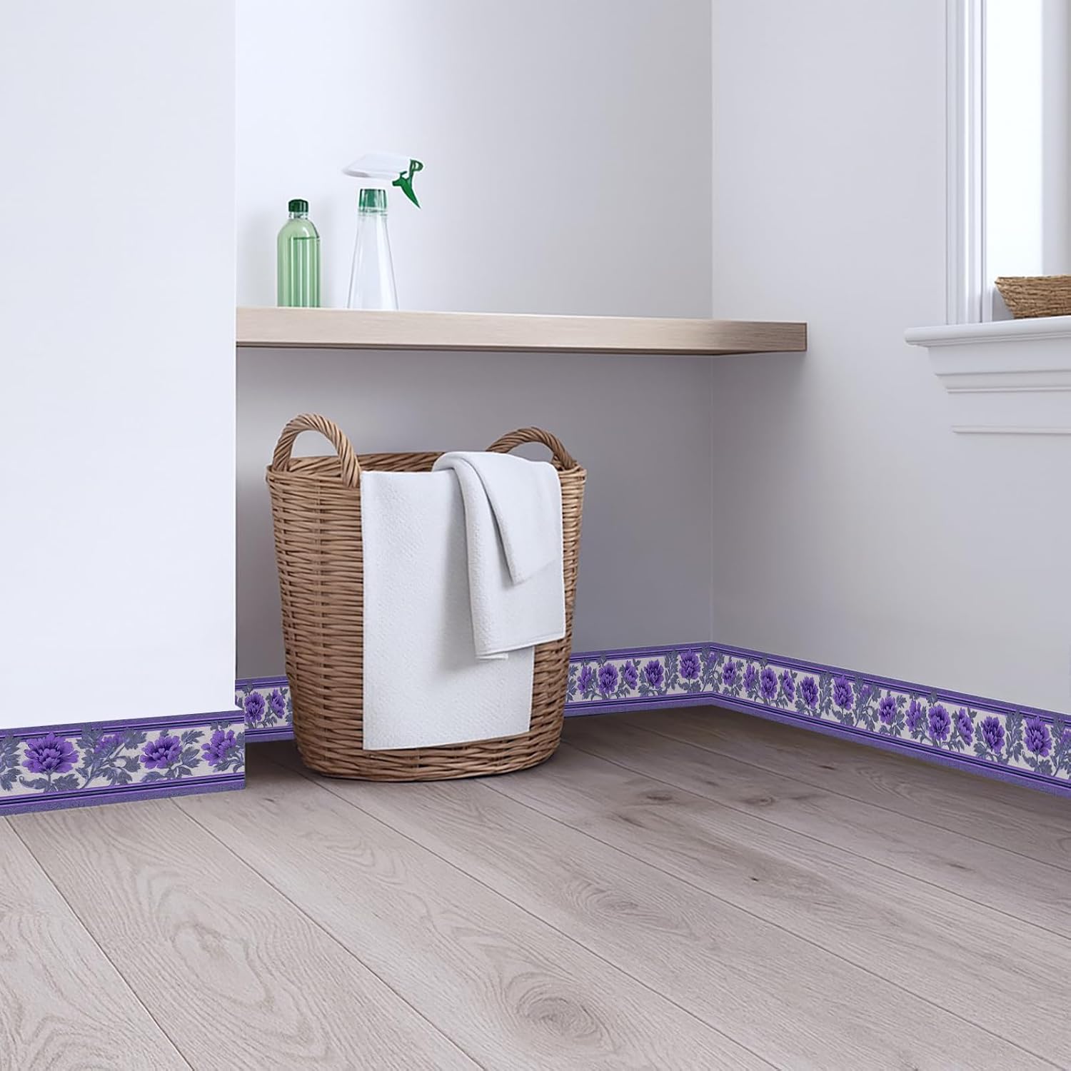 Purple Floral Wallpaper Border Peel and Stick Wall Border Self Adhesive / Purple Floral#2 / 196 x 4