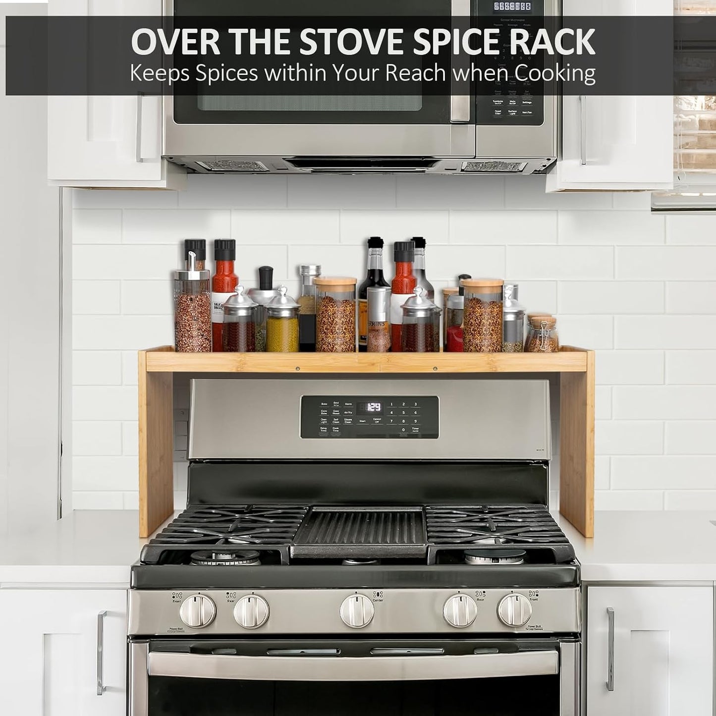 Over the Stove Spice Shelf for Kitchen,33" Over Stove Spice Rack Organizer | Stove Top Shelf, Stove Shelf for Back of
