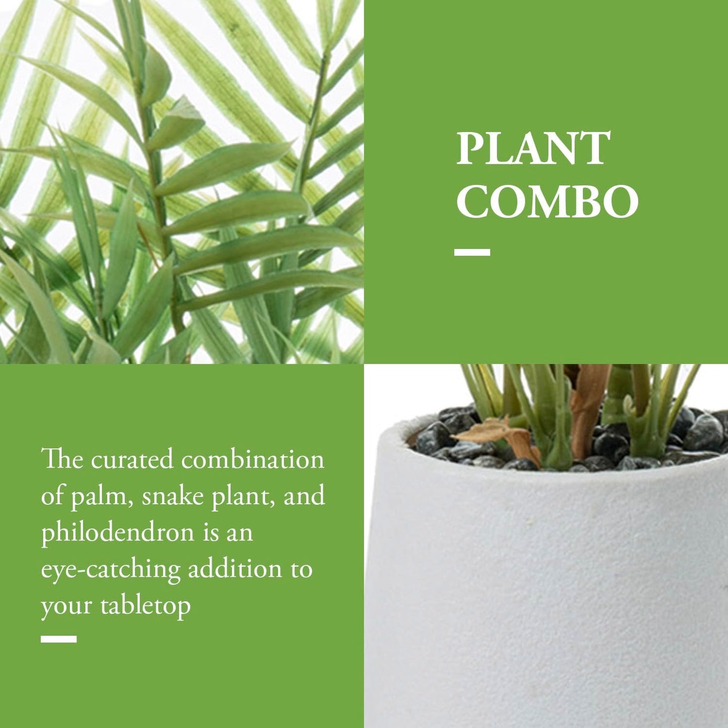 Modern Assorted Artificial Plants Potted in White Textured Planter Pots / Green