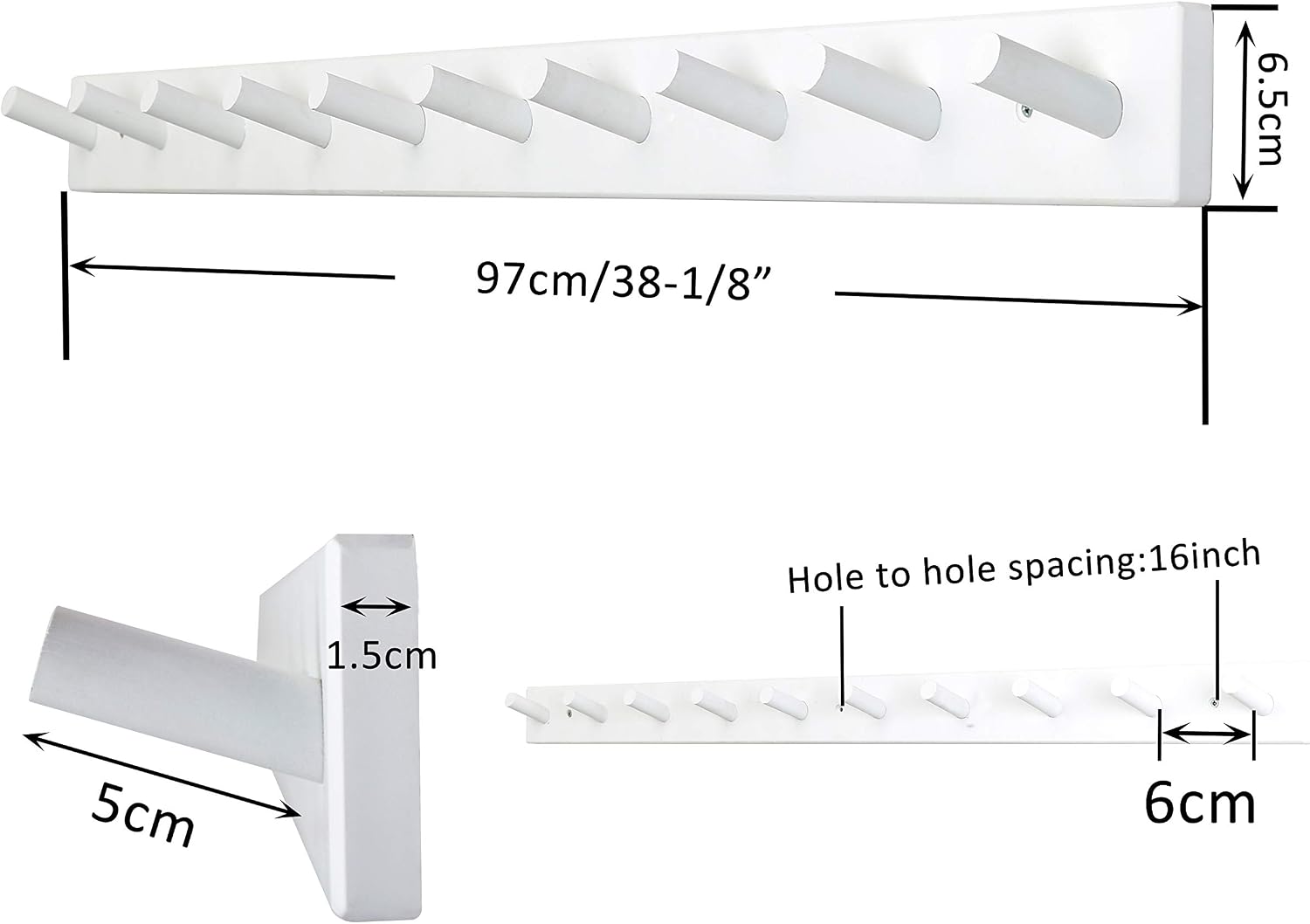 WEBI Coat Rack Wall Mounted,10 Hooks,38" Long Coat Hanger Wall Mount,Peg Rail Hat Hooks for Hanging