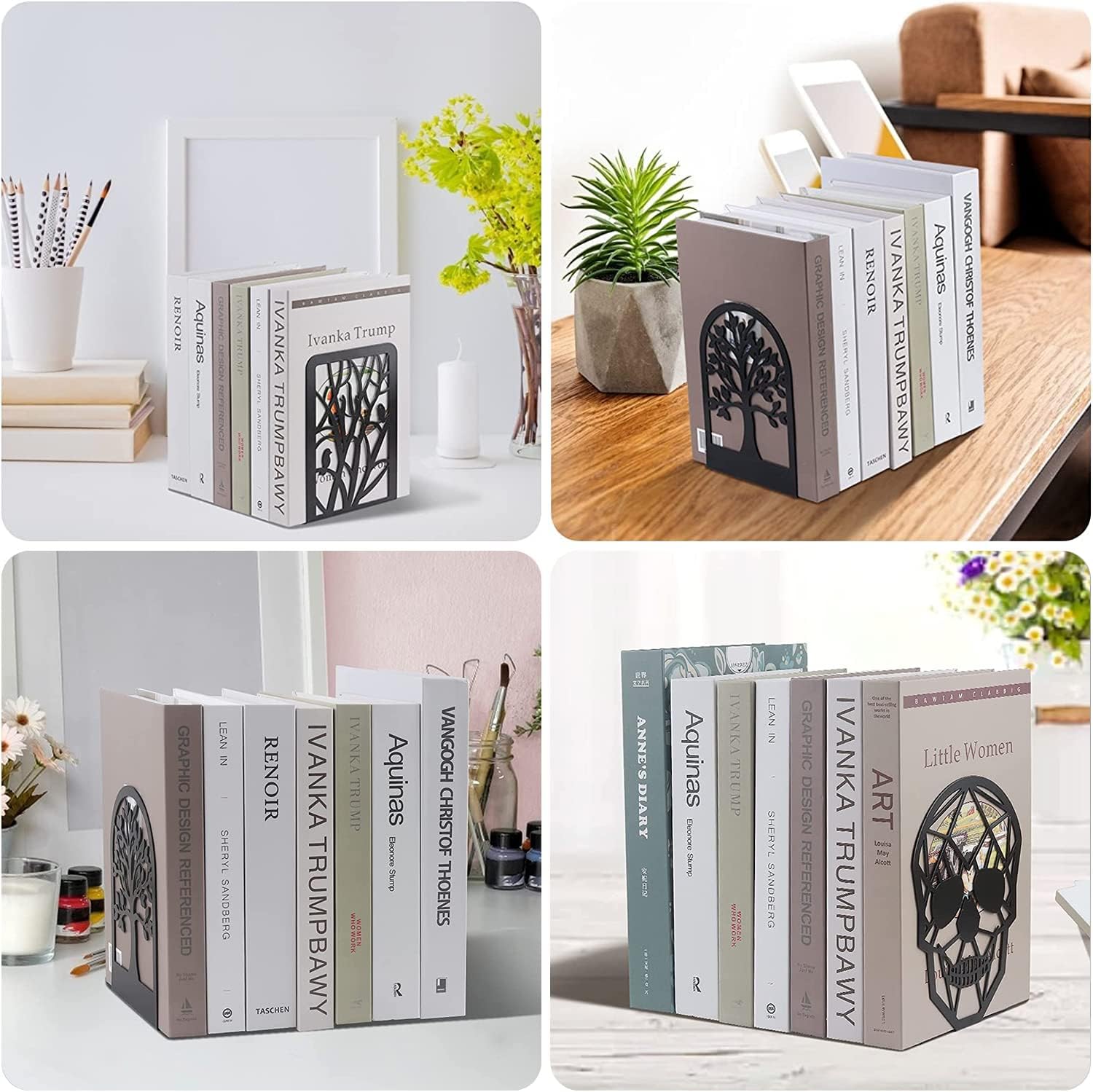 3Pairs Metal Bookends Skull Decorative / Black