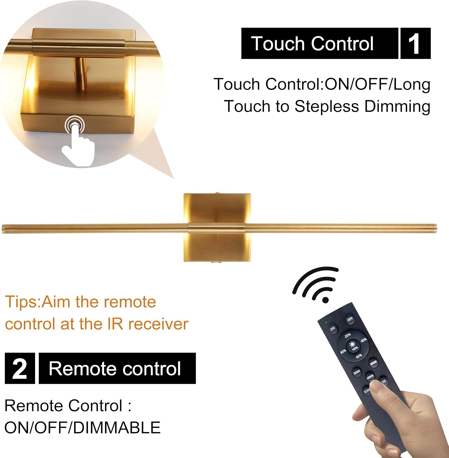 15800 mAh Battery Operated Wall Sconce with Remote Control Dimmable Wall Sconce Set of Two 3000K LED Brass Gold