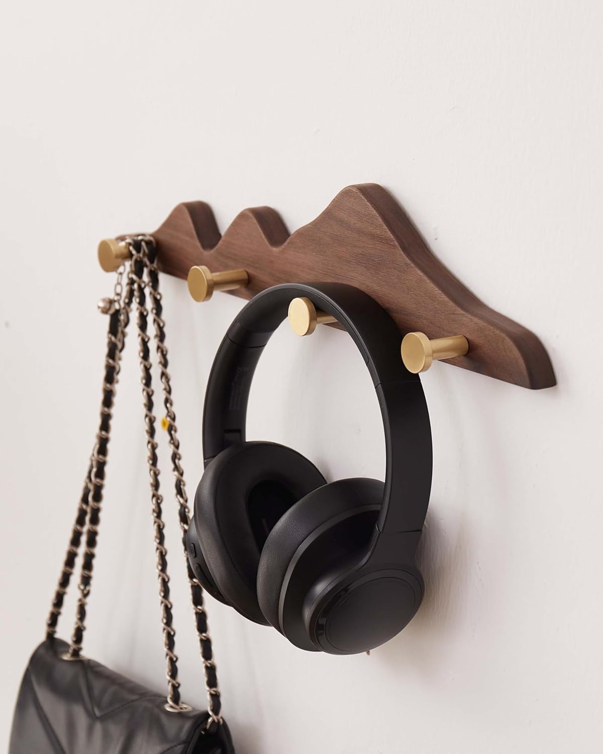 Wooden Coat Rack / 4 Hooks / Gold
