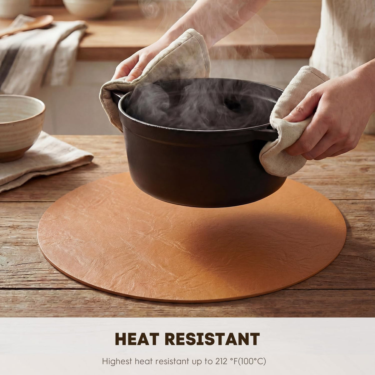 Artoid Mode Rust Faux Leather Placemats Set of 6, 15 Inch Waterproof Wipeable Heat Resistant Vinyl Place Mats