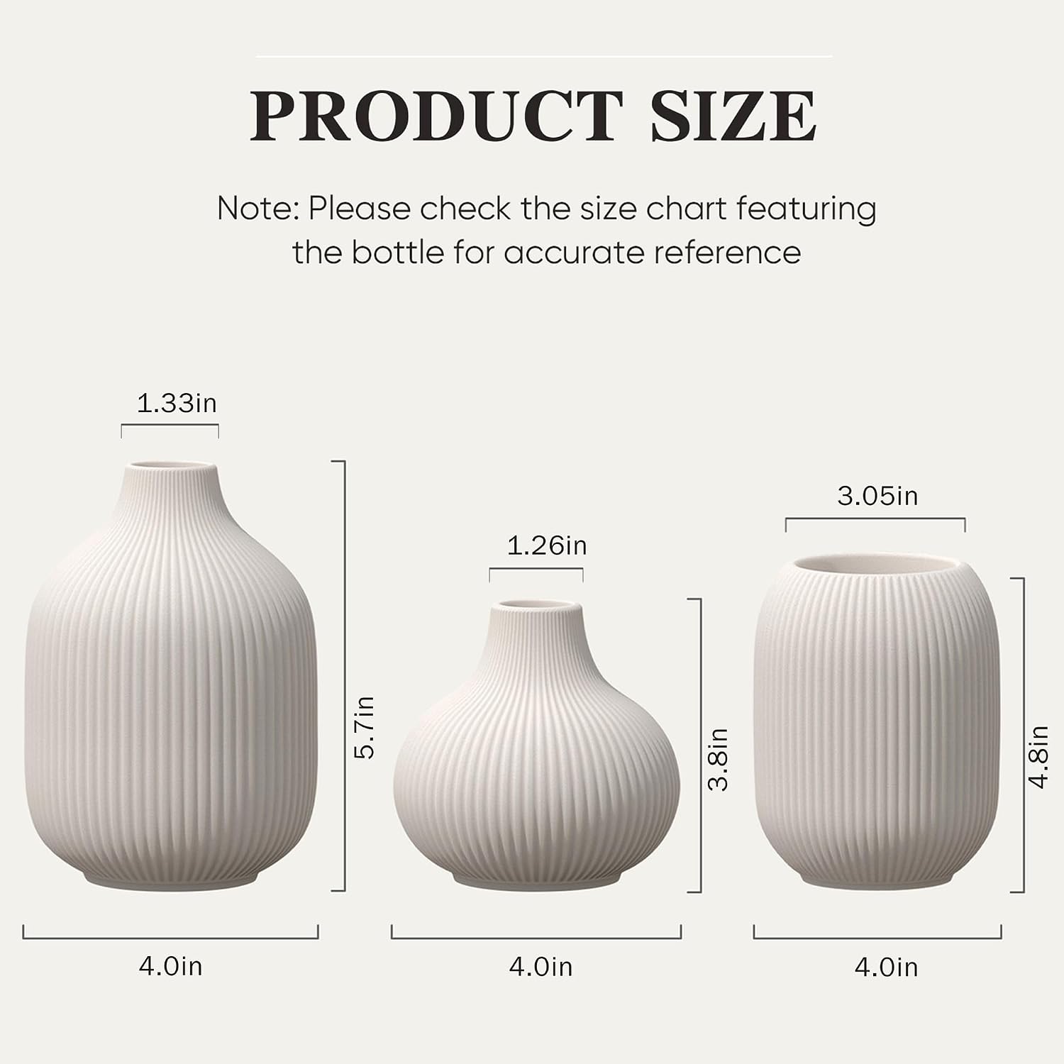 White Small Ceramic Vases / 3-piece-set / Round White / Set of 3