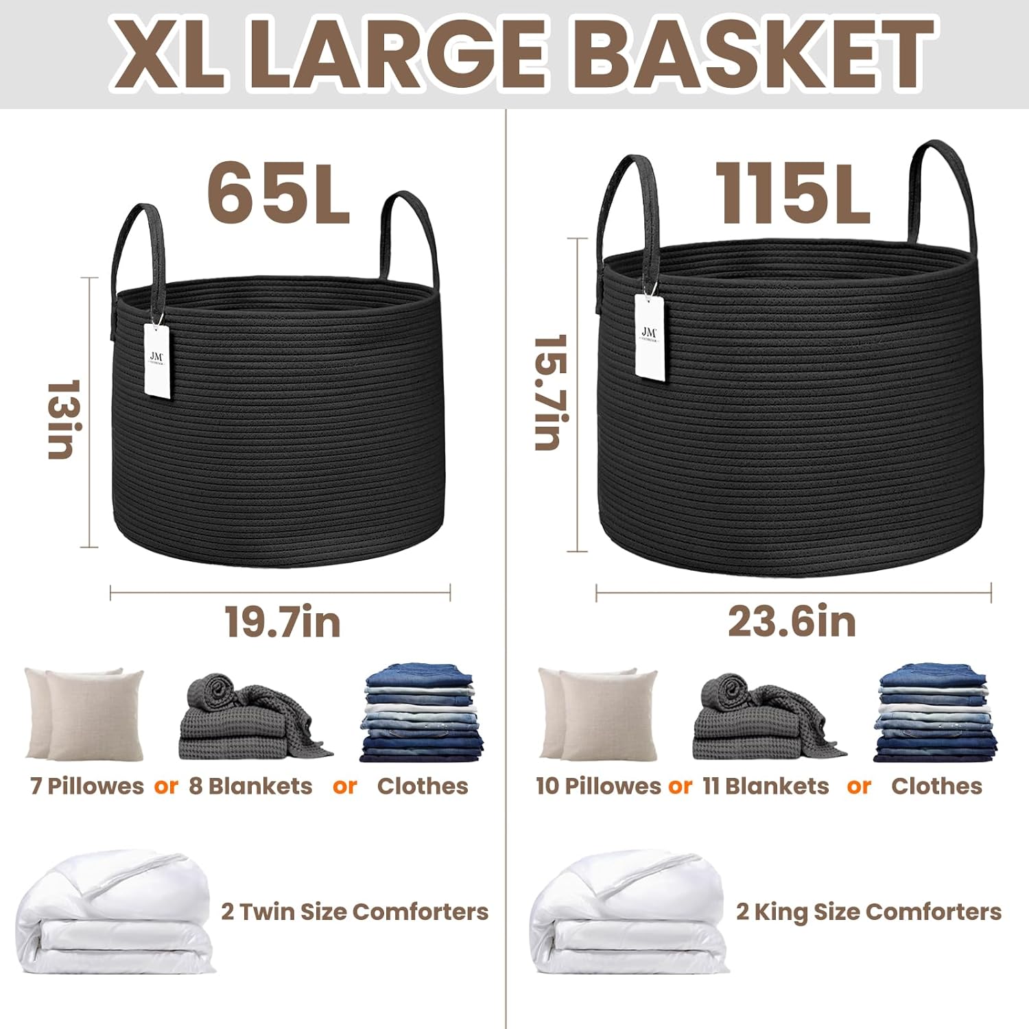 Extra Large Blanket Basket / Black / 65L