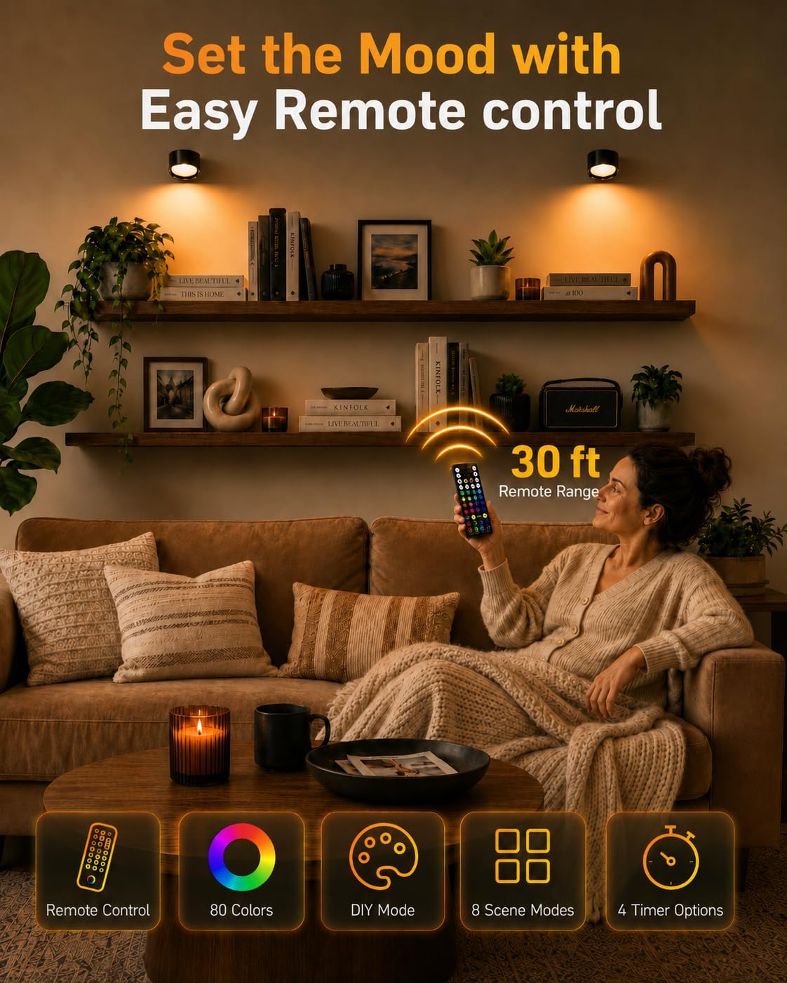 LED Wall Mounted Lights, Rechargeable Wall Sconces, 3 Color Temps, Remote & Touch, 360° Rotating and Dimmable for