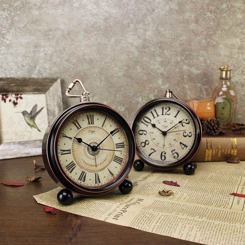 Maxspace 5.5 inch Black European Style Retro Silent Desk Alarm Clock Non-Ticking Whisper Battery Operated, HD Glass