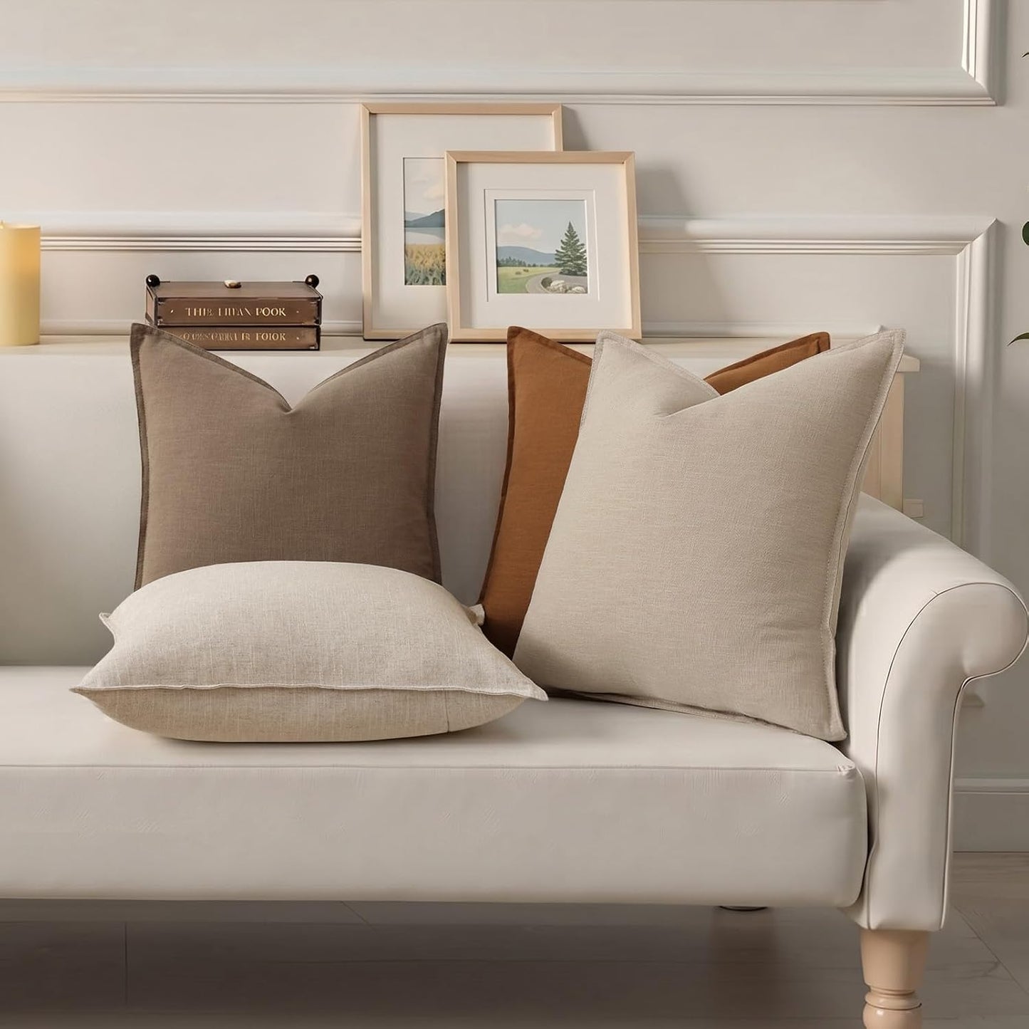 Fall Decorative Linen Throw Pillow Covers Neutral Pillow Covers / Brick / 18 x 18 / Set of 2