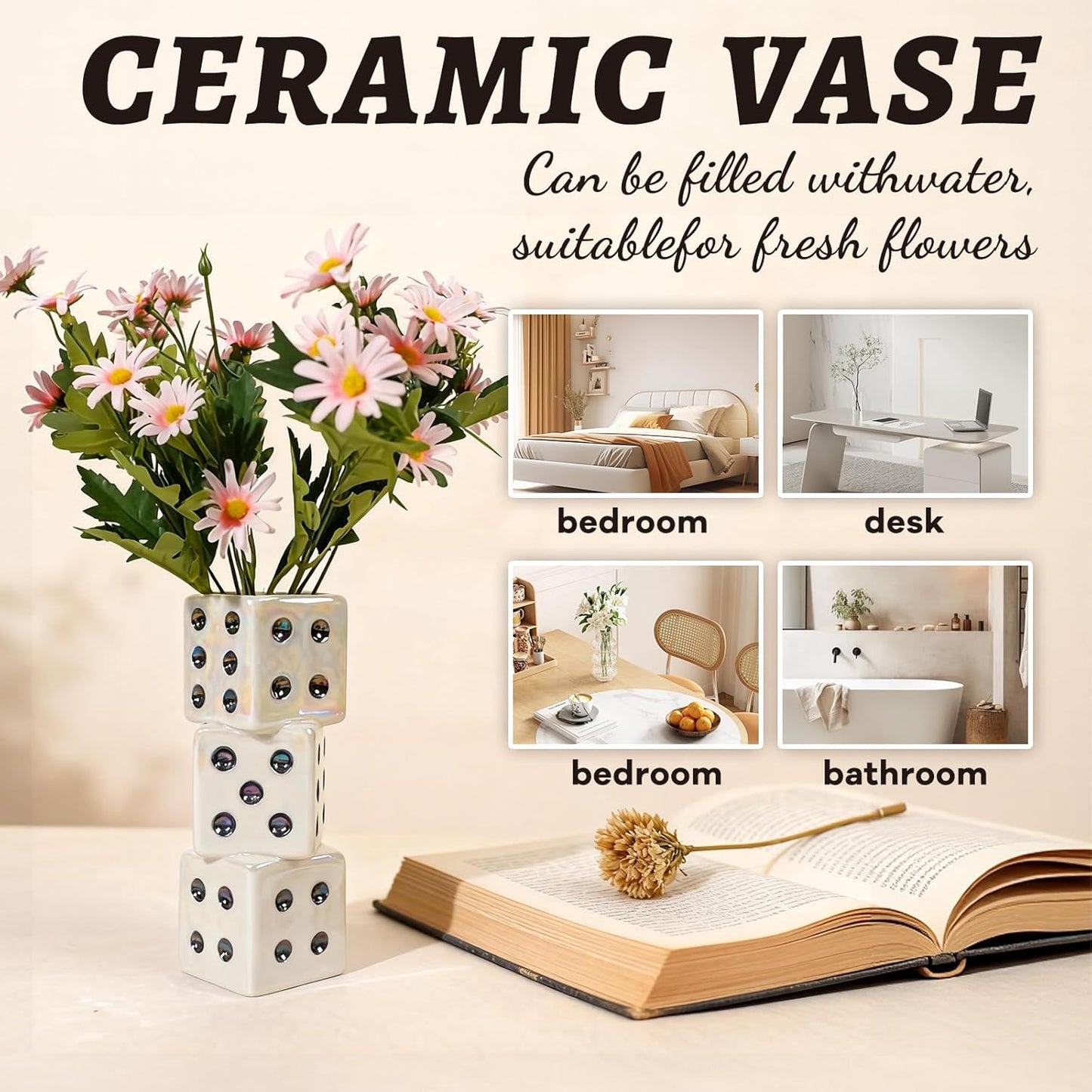 Modern Ceramic Dice Vase / White Dice Vase