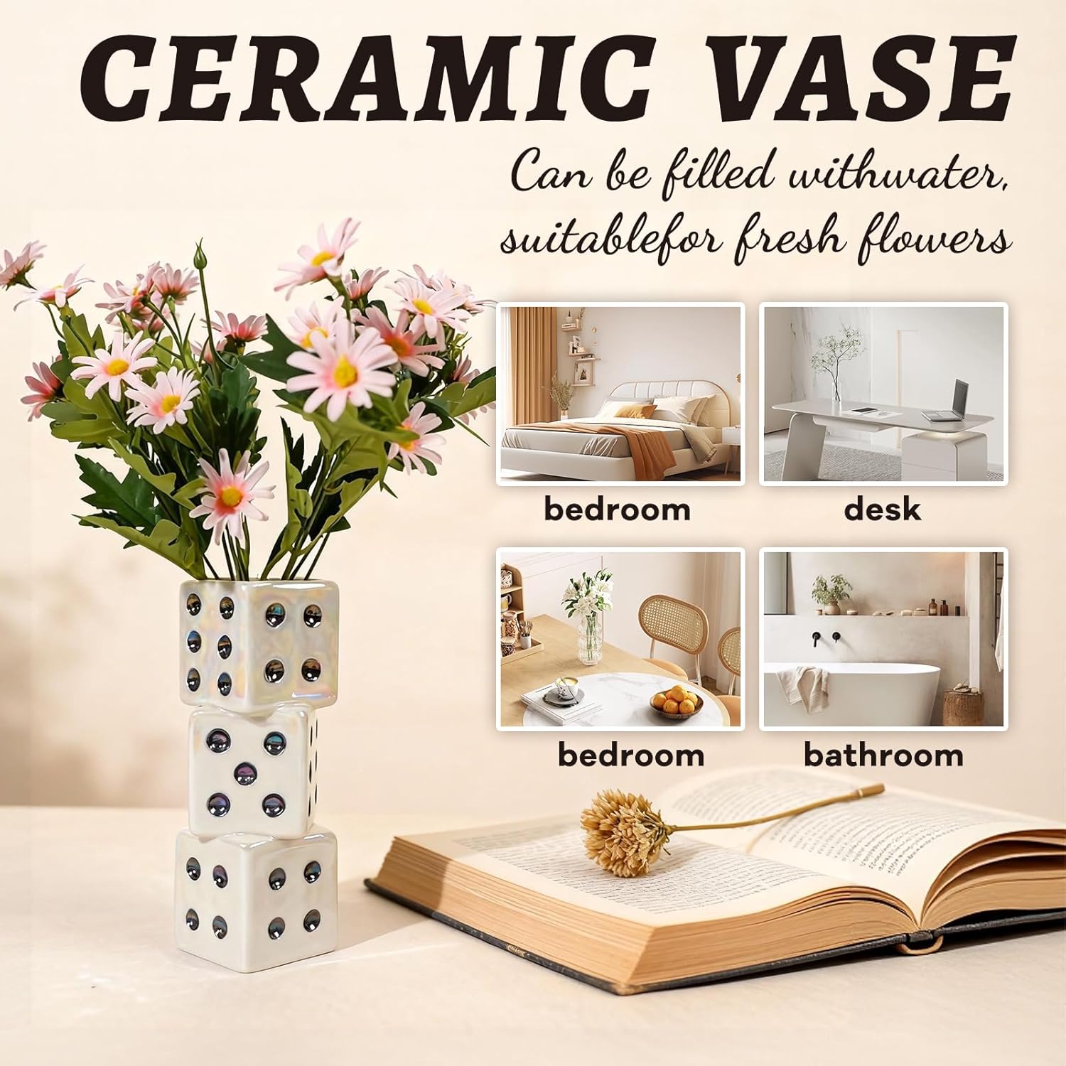 Modern Ceramic Dice Vase / White Dice Vase