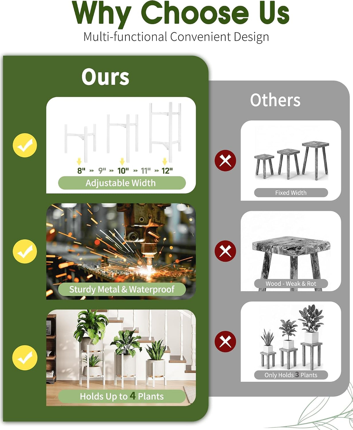 3 Pack Plant Stand Indoor Adjustable, Metal Modern Indoor Plant Stand, Heavy Duty Single Plant Stands Outdoor Corner