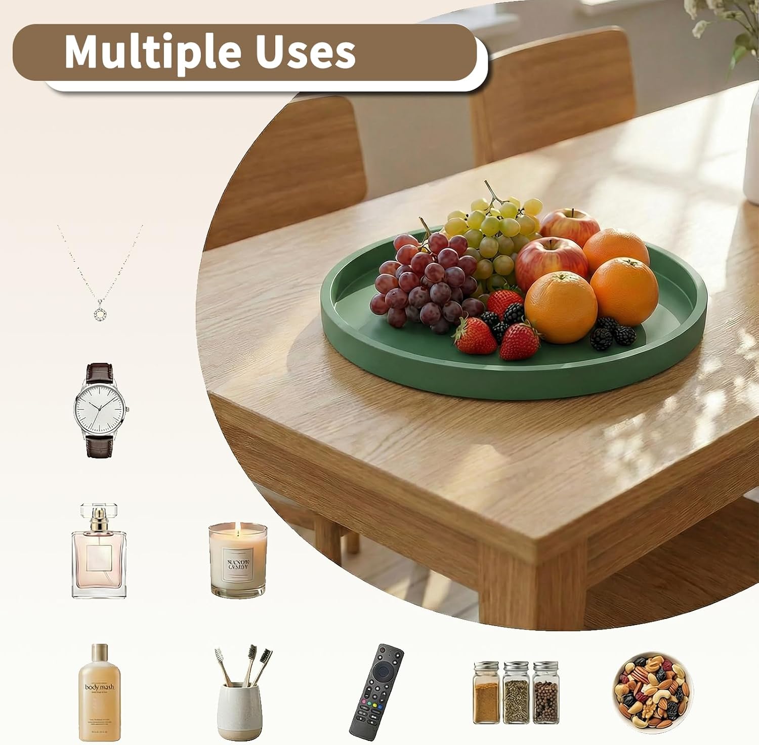 Vanity Trays / Round Tray Silicone / Green / 10.6 / 10.6 Inch