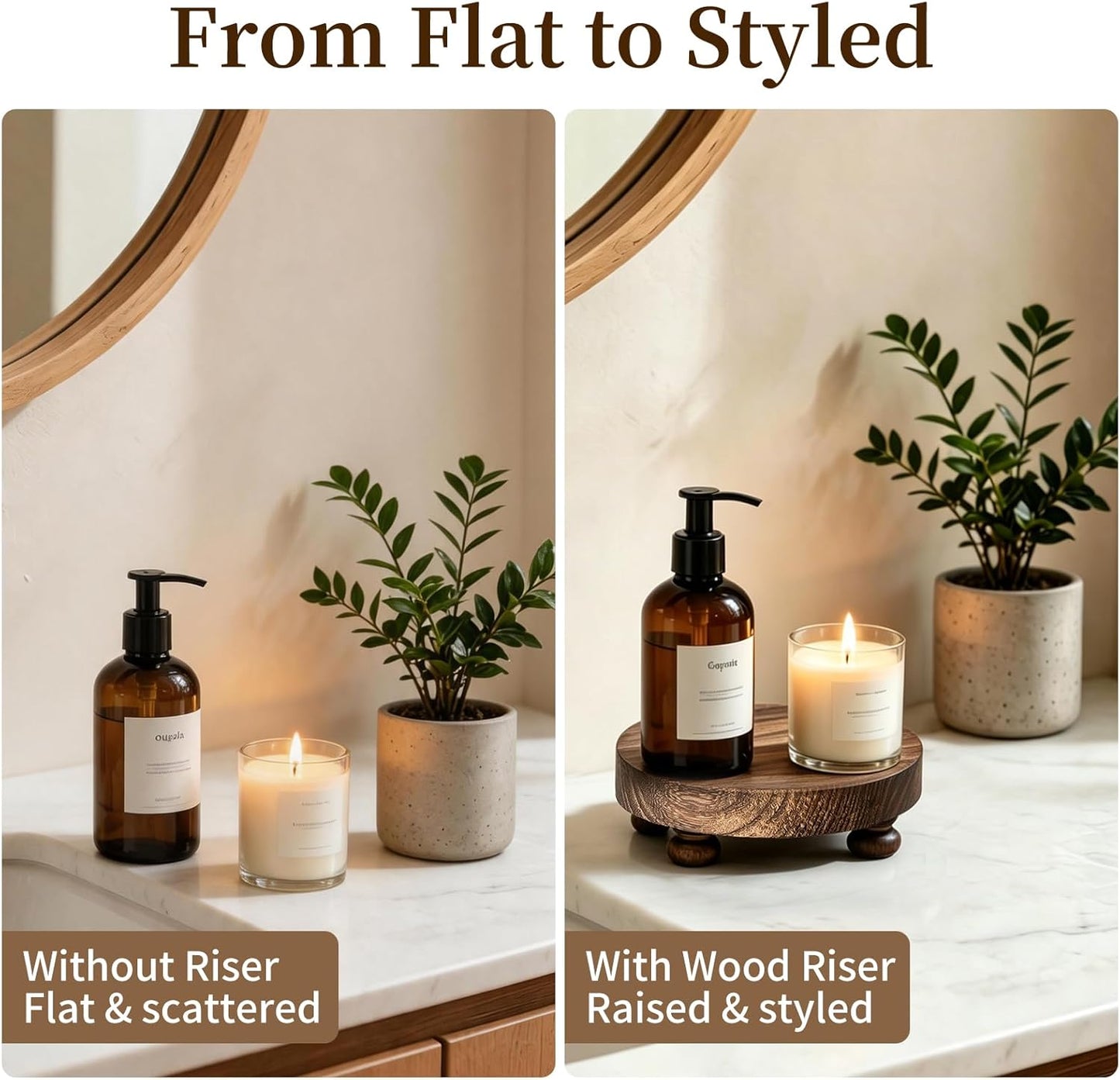 Farmhouse Wood Riser for Display- Rustic Decor Mini Wooden Pedestal Decorative / Brown / Set of 2