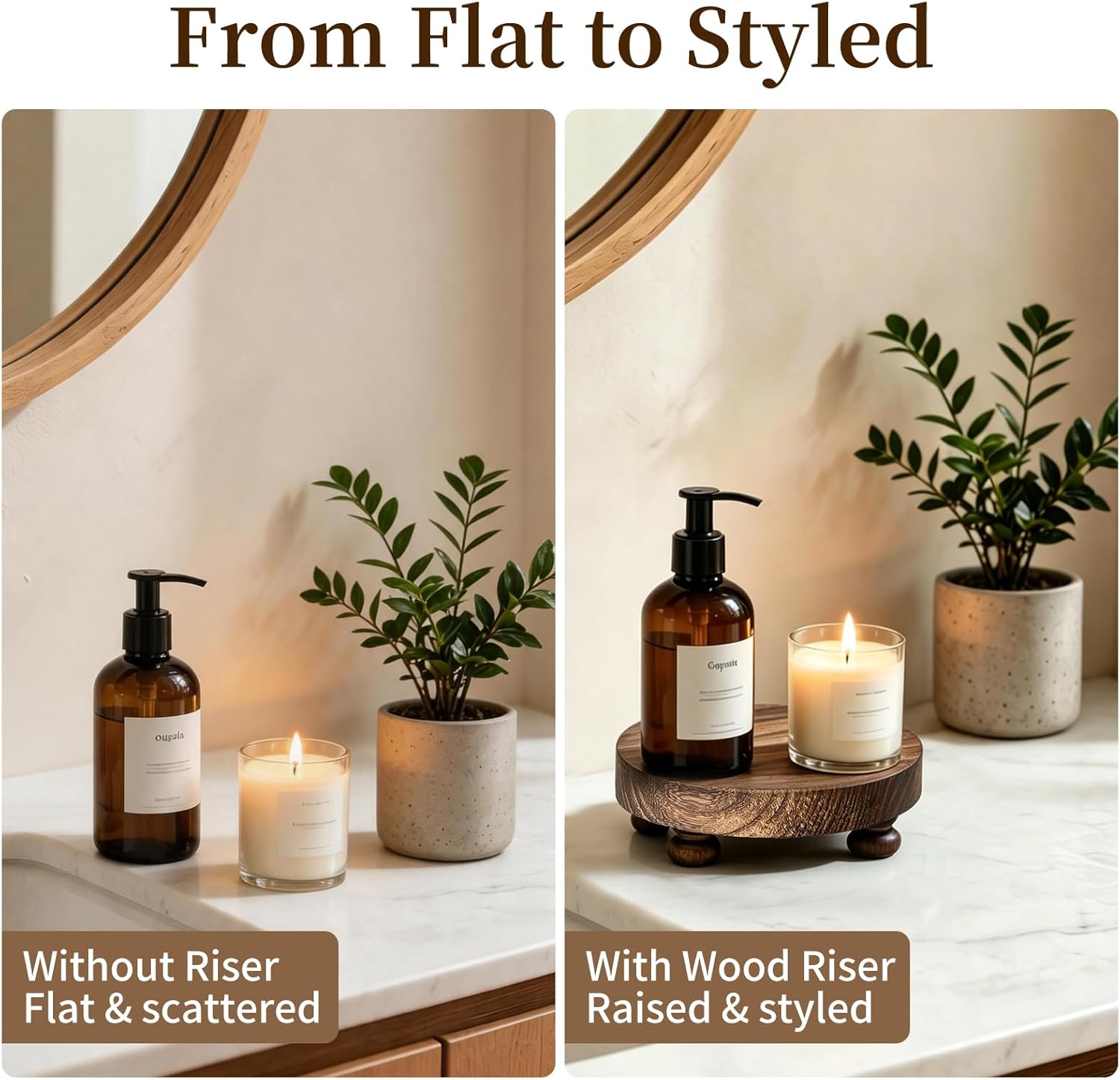 Farmhouse Wood Riser for Display- Rustic Decor Mini Wooden Pedestal Decorative / Brown / Set of 2