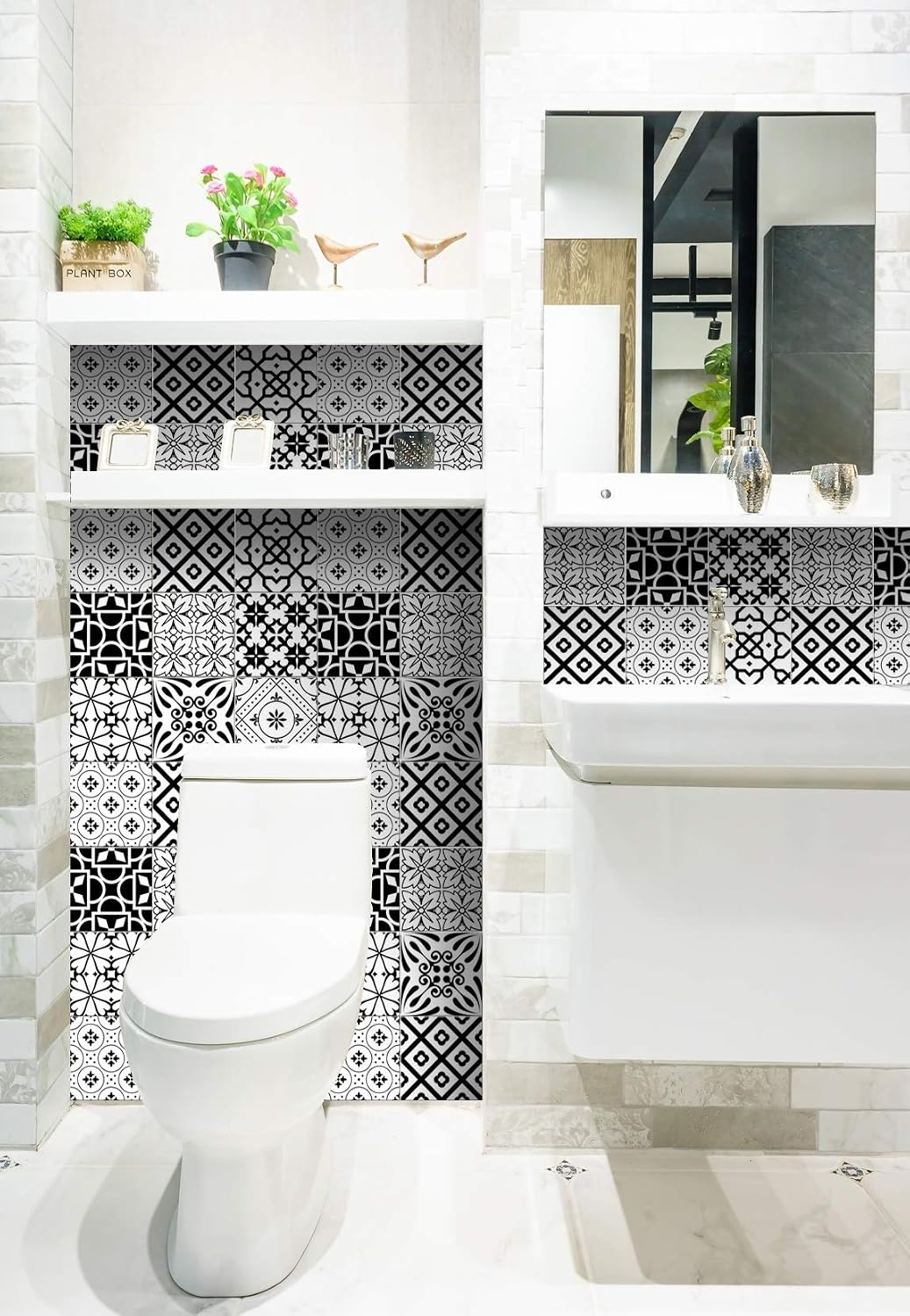 White Tile Stickers Peel and Stick Tile Stickers 24 PC Set backsplash Tile Decals / 4 x 4 / Black