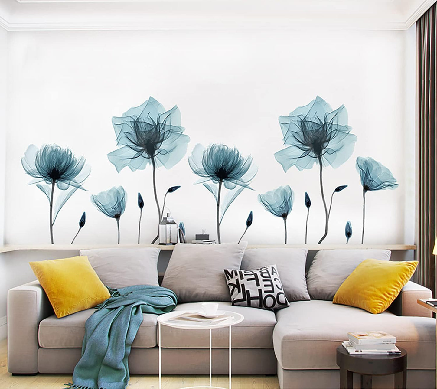 Flower Wall Decals Peel and Stick Removable Decal Stick DIY Wall Stickers Murals Home / Blue
