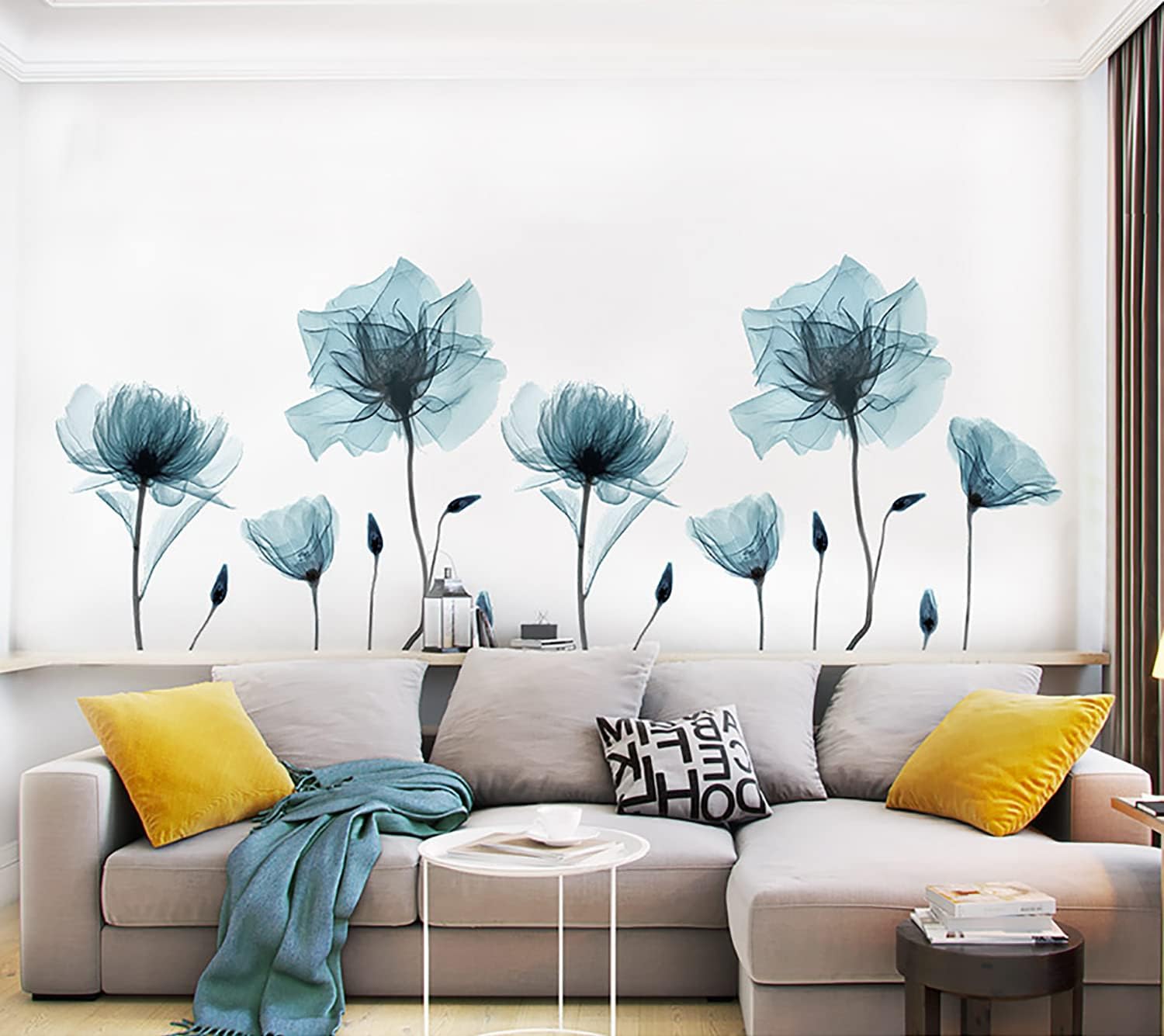 Flower Wall Decals Peel and Stick Removable Decal Stick DIY Wall Stickers Murals Home / Blue