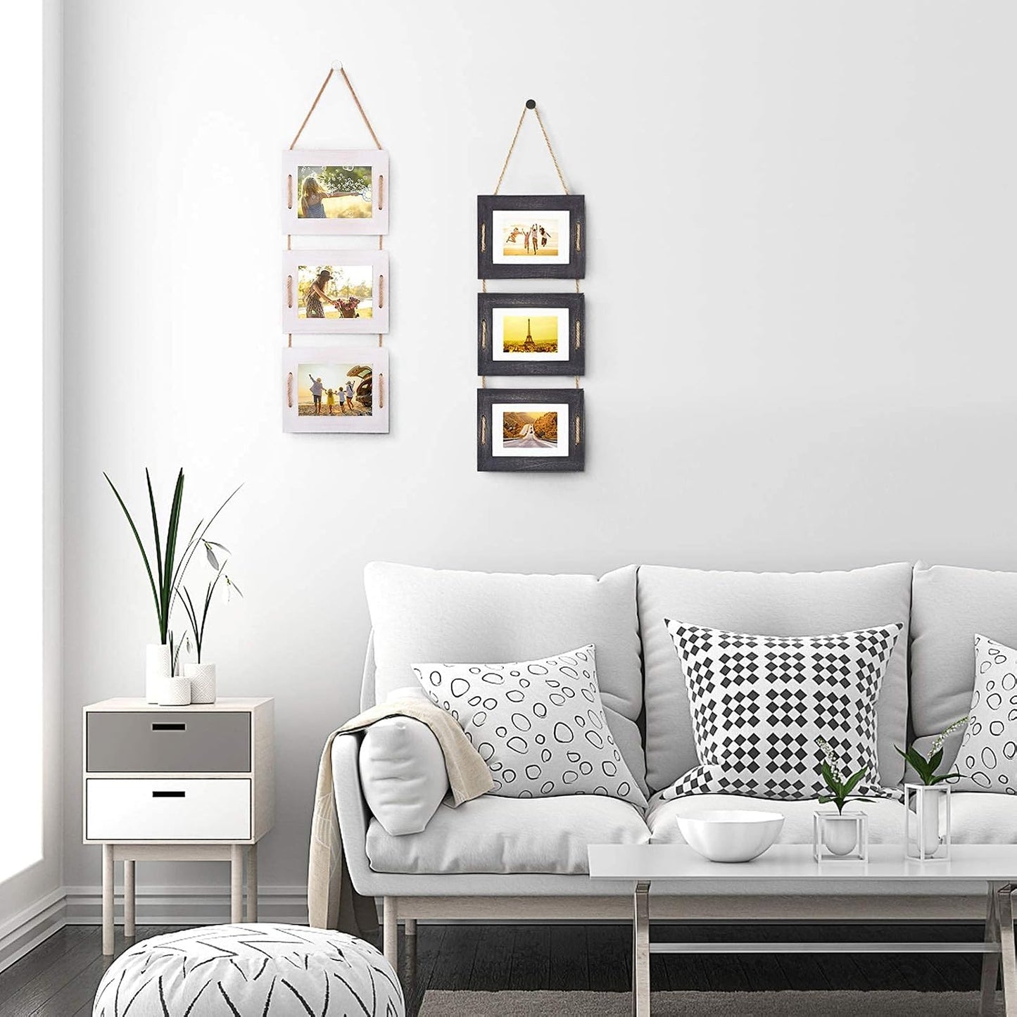 DLQuarts 5x7 Hanging Picture Frames Collage Wall Decor, 3-Frame Set, 3.5x5 with Mat or 5x7 Without Mat, Rustic Solid