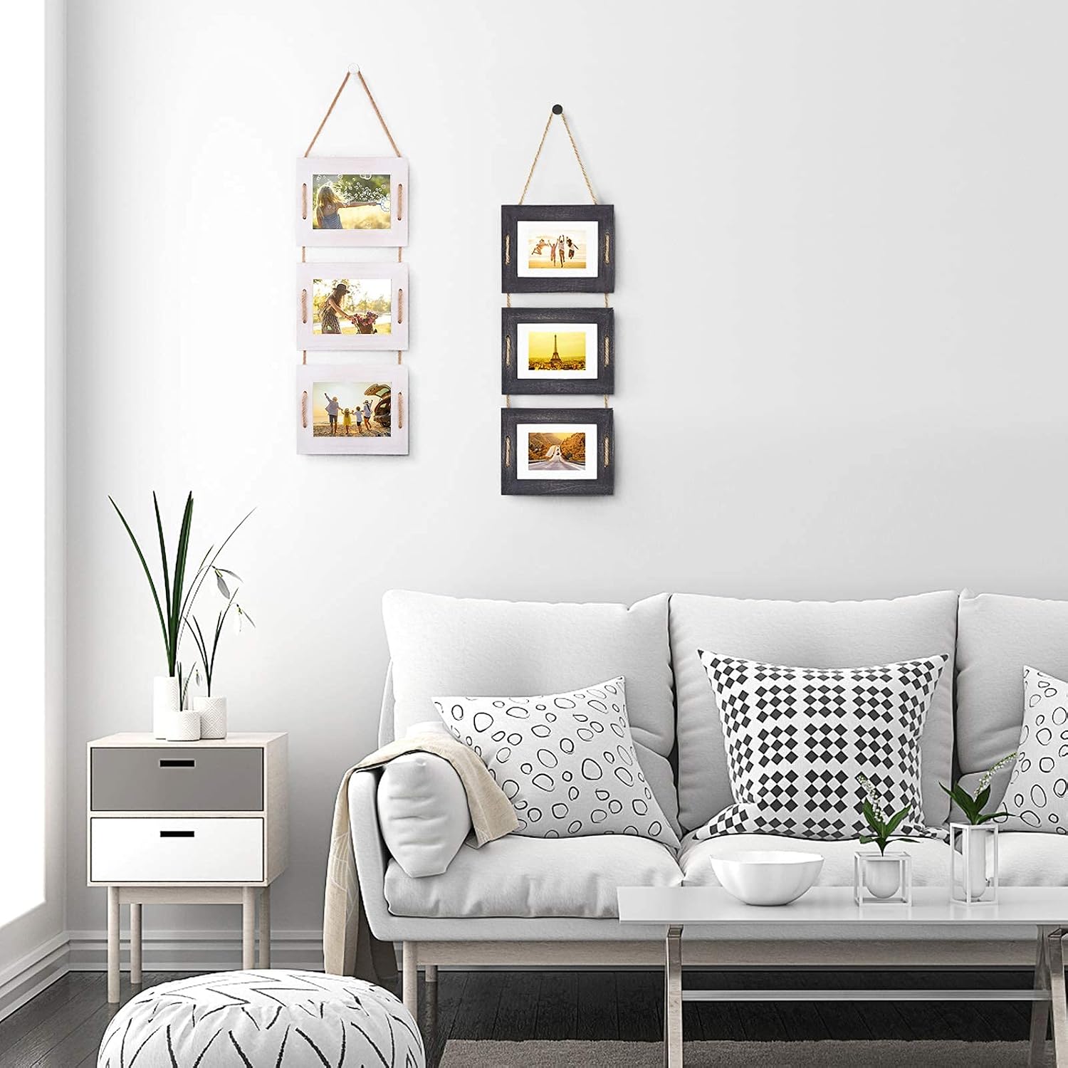 DLQuarts 5x7 Hanging Picture Frames Collage Wall Decor, 3-Frame Set, 3.5x5 with Mat or 5x7 Without Mat, Rustic Solid