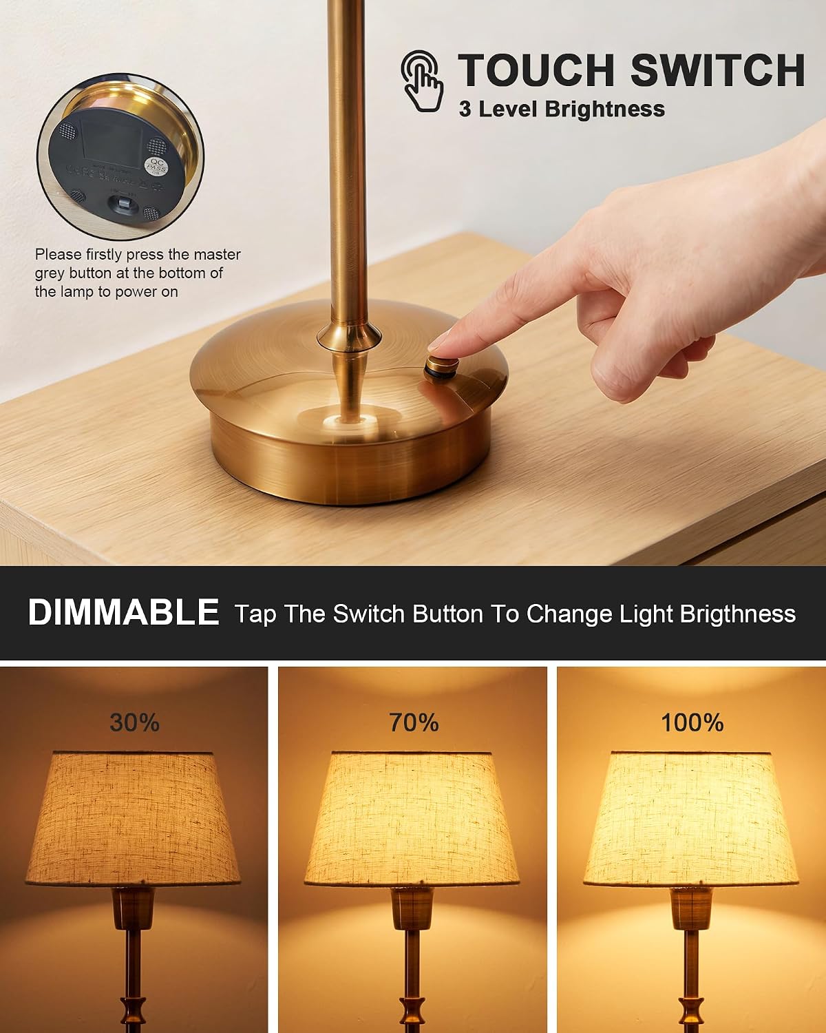 2 Pack Small Cordless Table Lamp, Rechargeable Touch Lamp | 5200mAh Battery Operated, Portable 3-Way Dimmable Desk