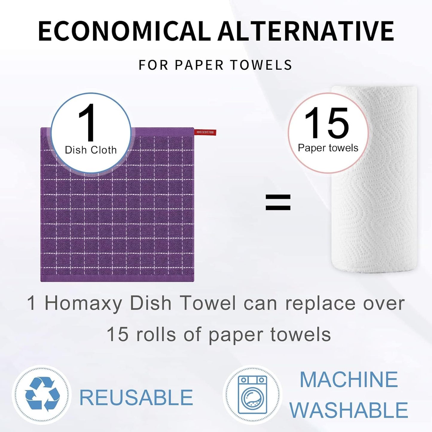 Homaxy 100% Cotton Terry Kitchen Dish Cloths, 12 Pack, Purple | Ultra Soft and Absorbent Dish Towels for Kitchen