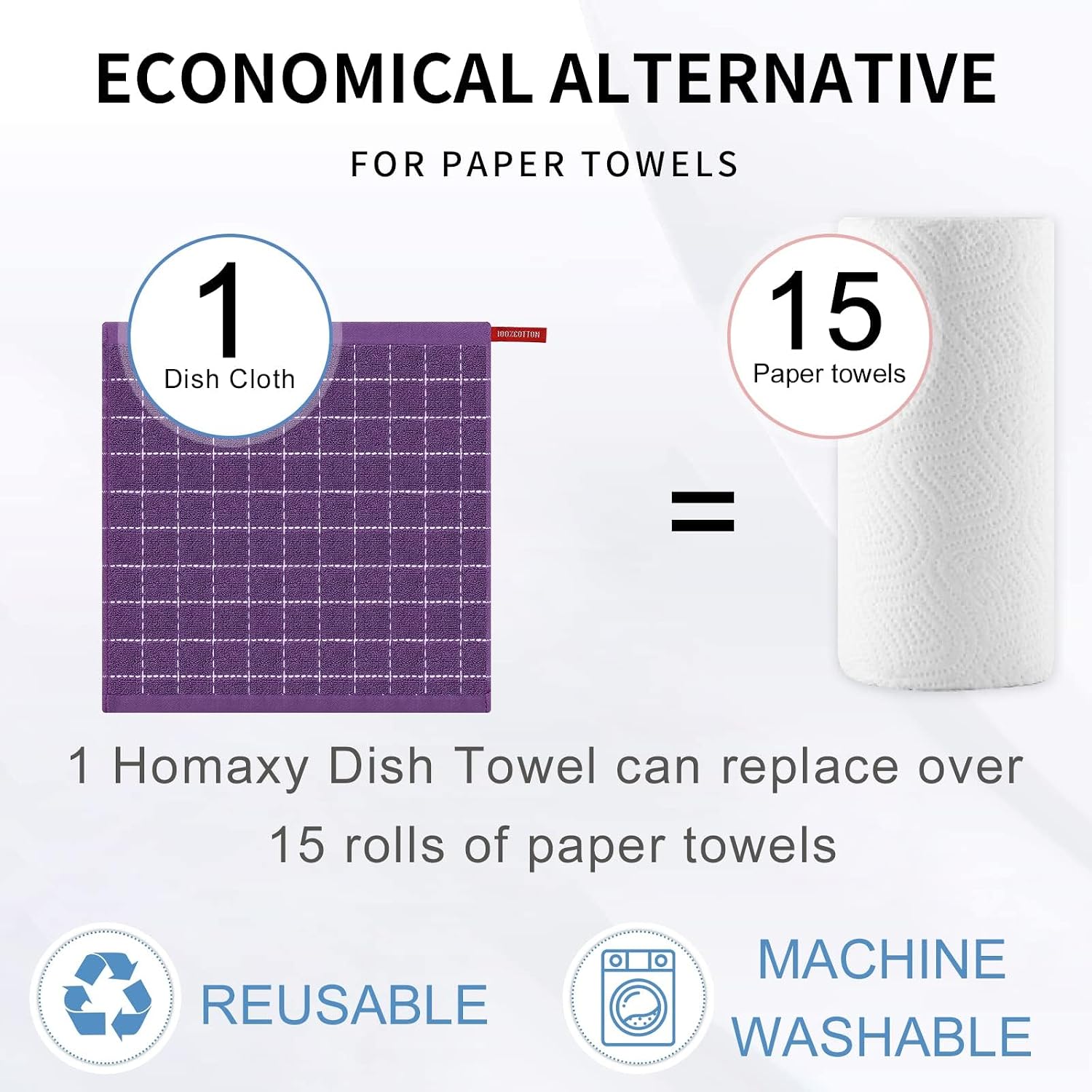 Homaxy 100% Cotton Terry Kitchen Dish Cloths, 12 Pack, Purple | Ultra Soft and Absorbent Dish Towels for Kitchen