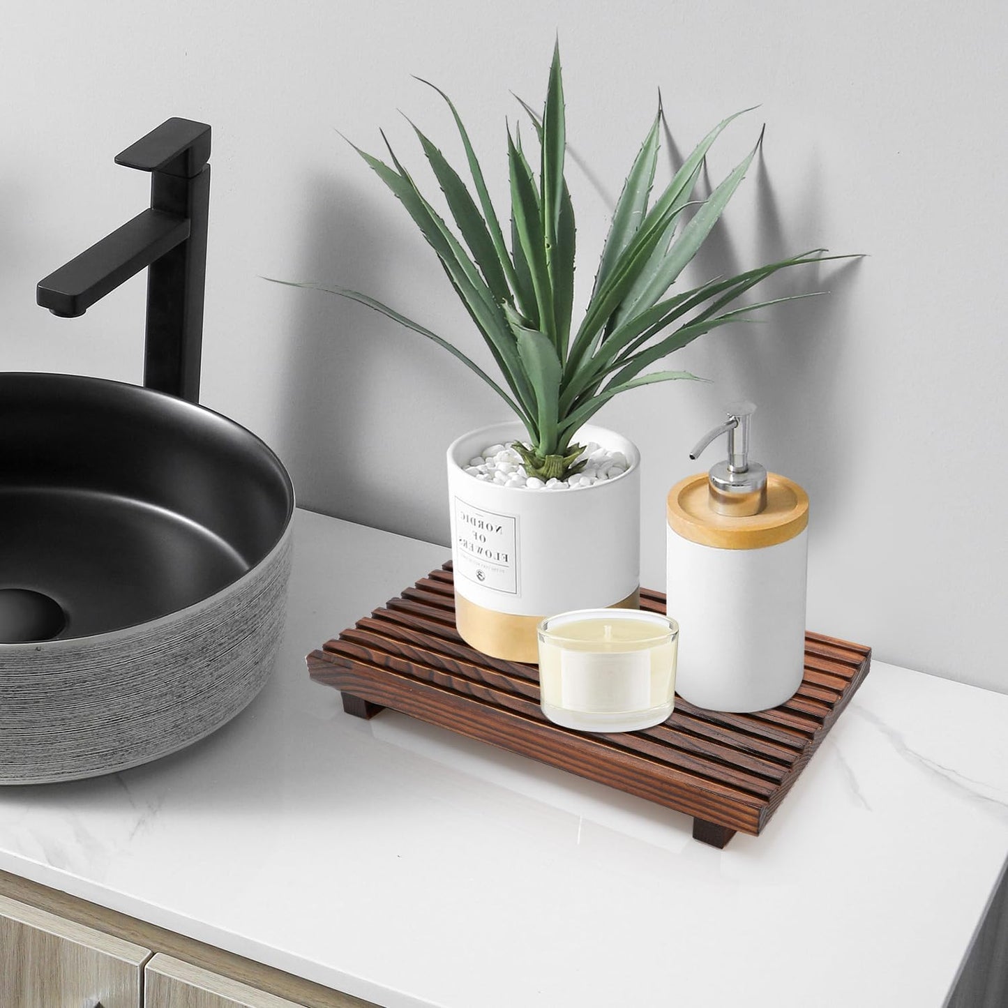 Farmhouse Bathroom Counter Tray Wood Display Pedesta Stand Kitchen Countertop / 12 x 6.7 / Brown