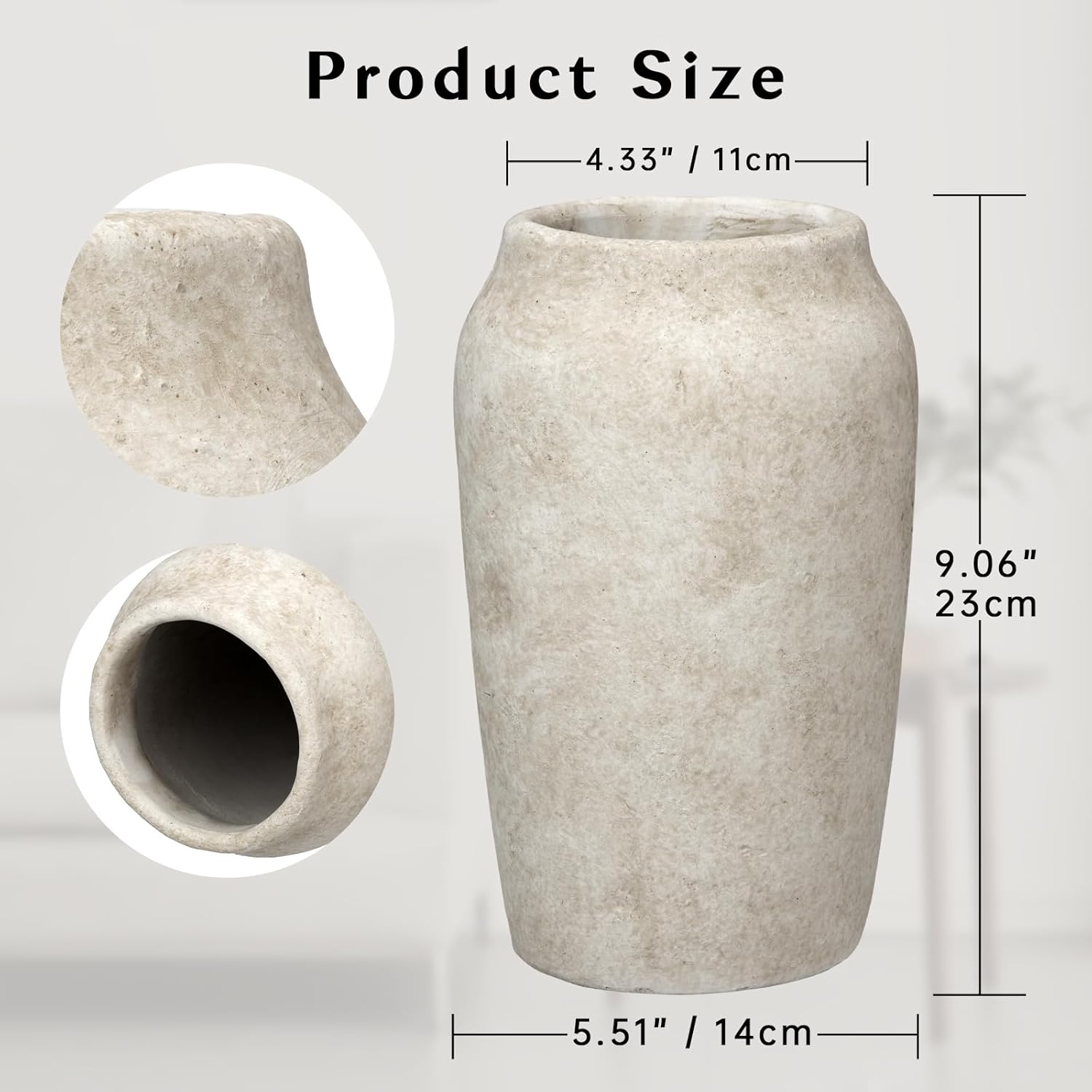 Rustic Vintage Ceramic Vase / 9.06'' Beige