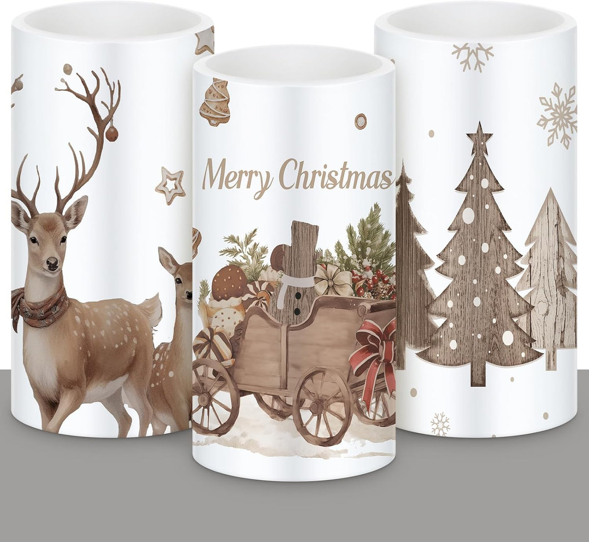 Retisee 3 Pcs Rustic Christmas Flameless LED Candles with Remote for Table