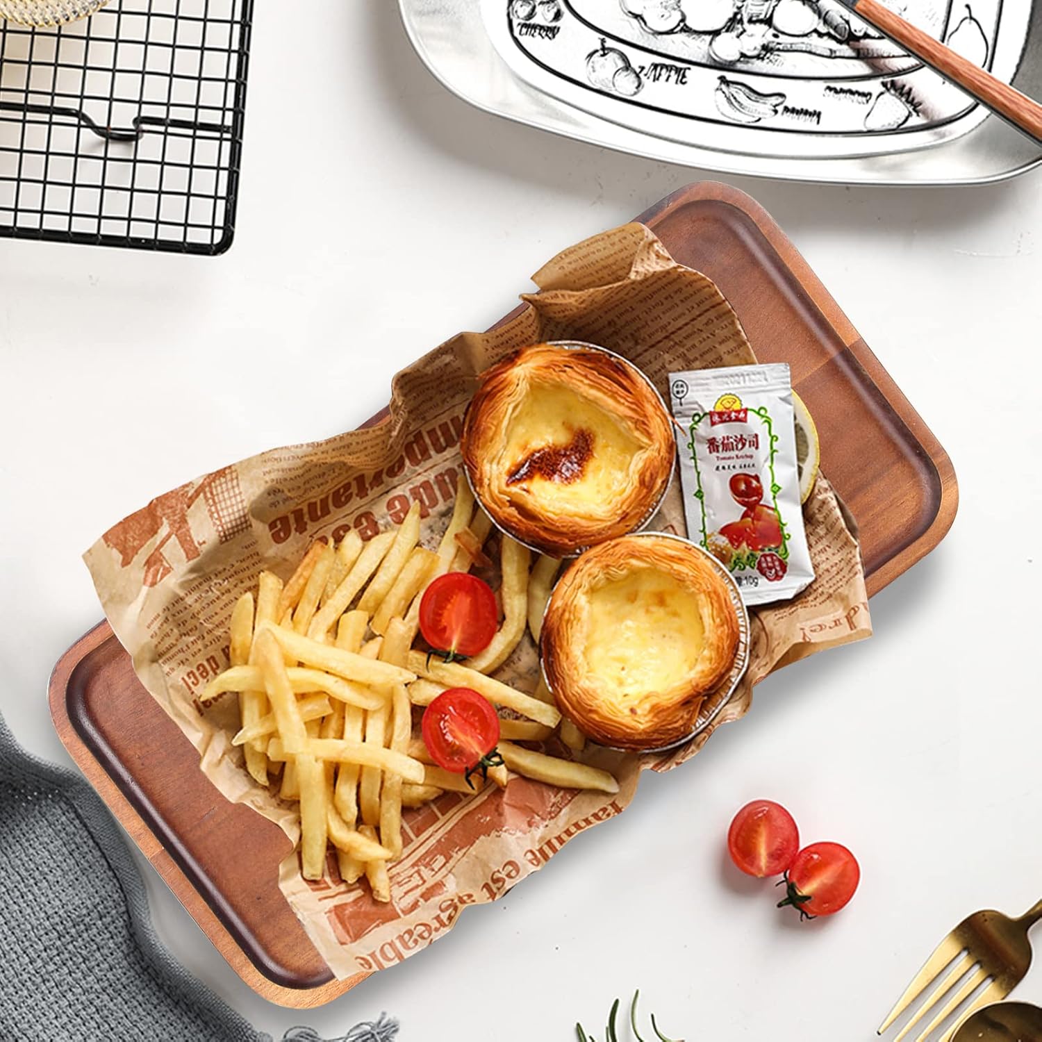 Acacia Wood Platters Small " Long Charcuterie Board Rectangle Decorative Tray Wooden / 12 x 6 x 0.6