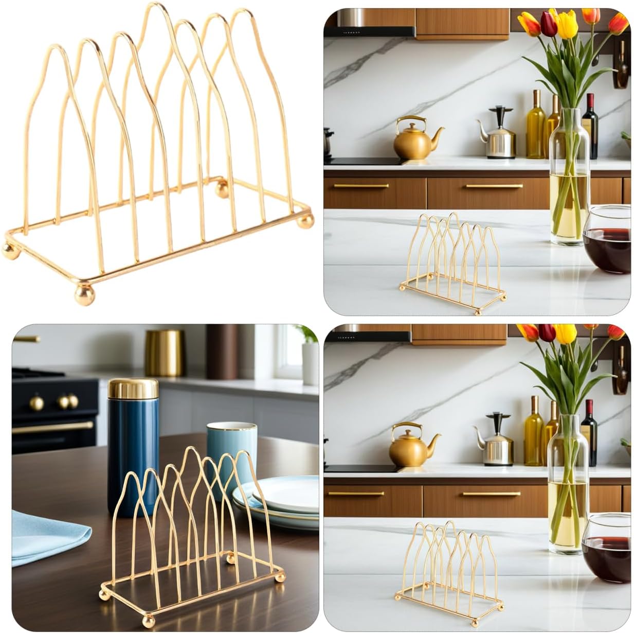 Iron Metal Plate Organizer Elegant Metal Dish Rack / Gold