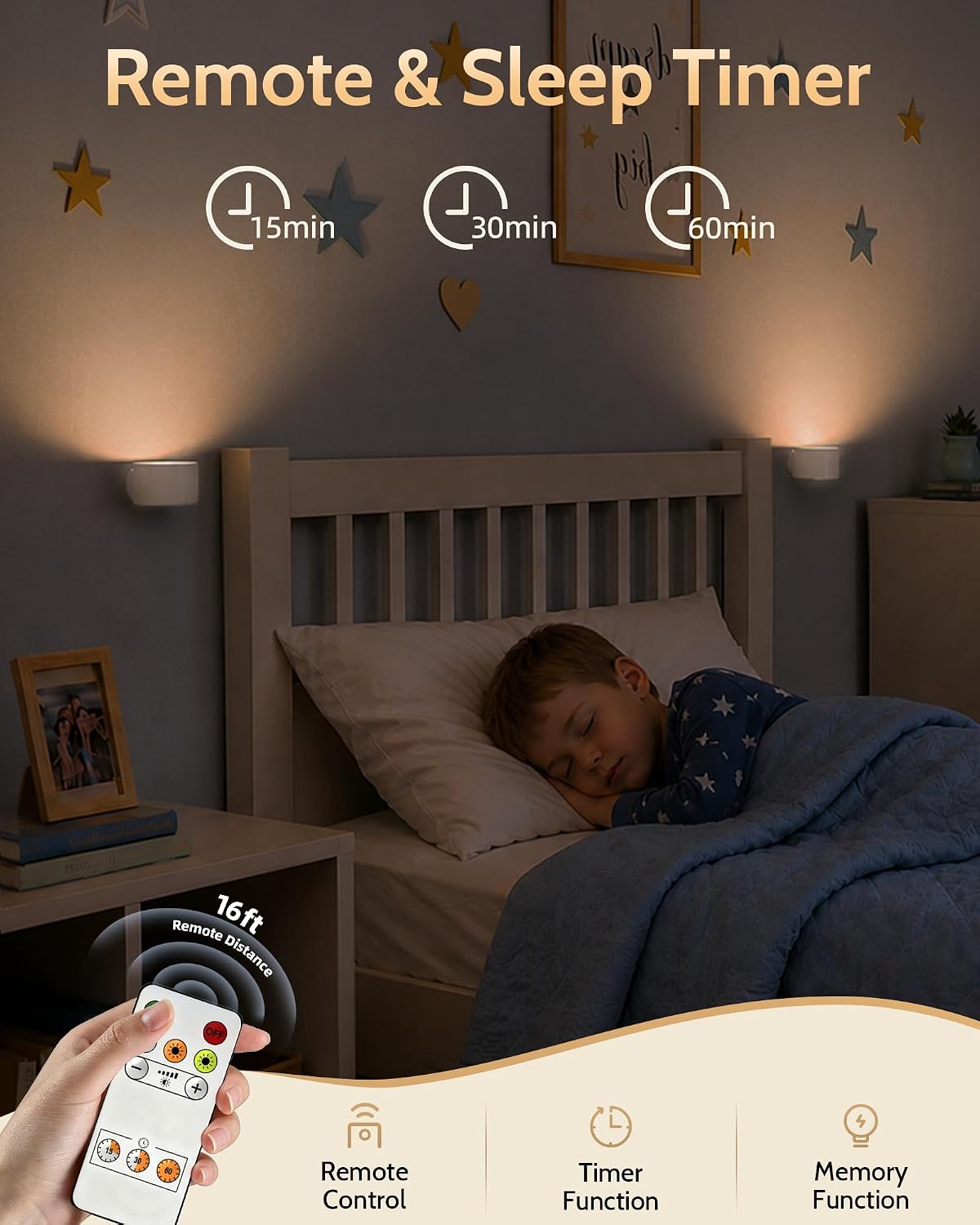 LED Wall Mounted Lights, Rechargeable Wall Sconces, 3 Color Temps, Remote & Touch, 360° Rotating and Dimmable for