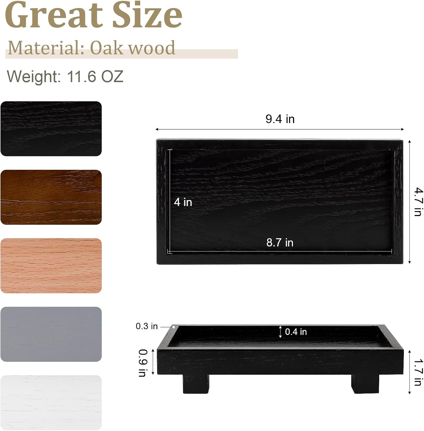 Decorative Tray Small Pedestal Stand Farmhouse Bathroom Decor Wooden Riser / Black / 9.4 x 4.7 x 1.7