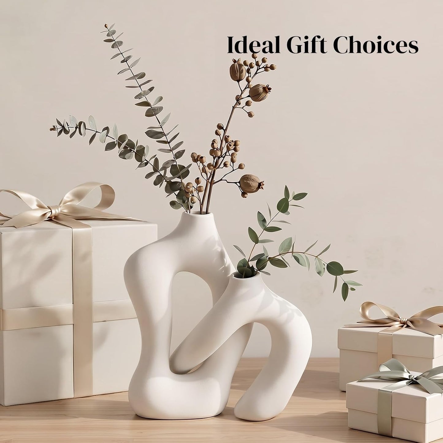 Hollow Ceramic Vase / White / Set of 2