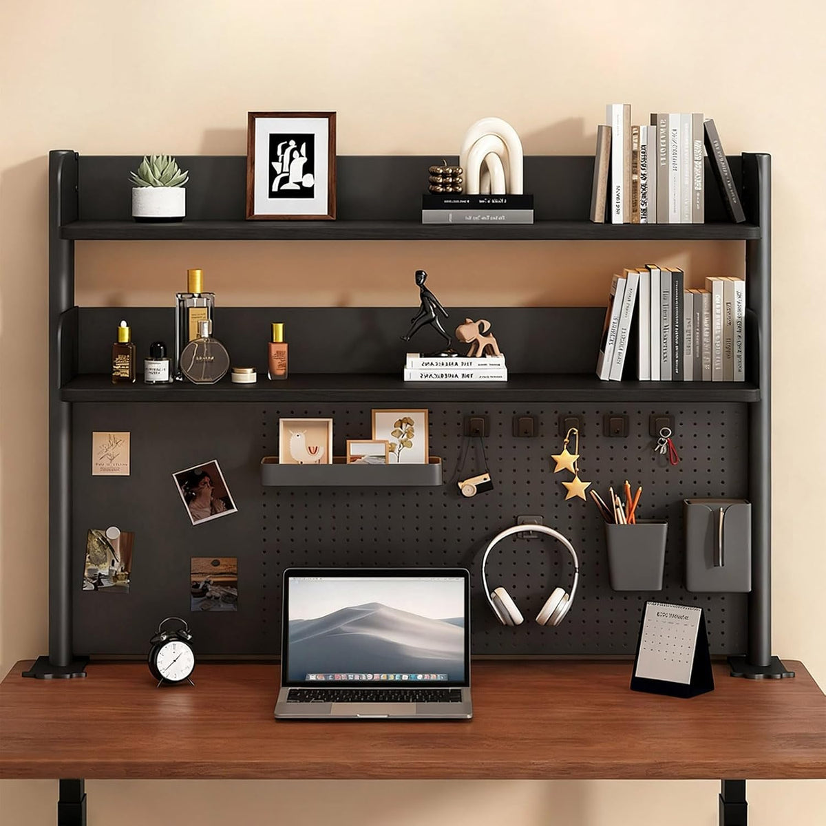 Clamp On Desk Shelf Organizer with Pegboard Desk Hutch Dorm with Storage Bookshelf Desk Top Organizer Shelf