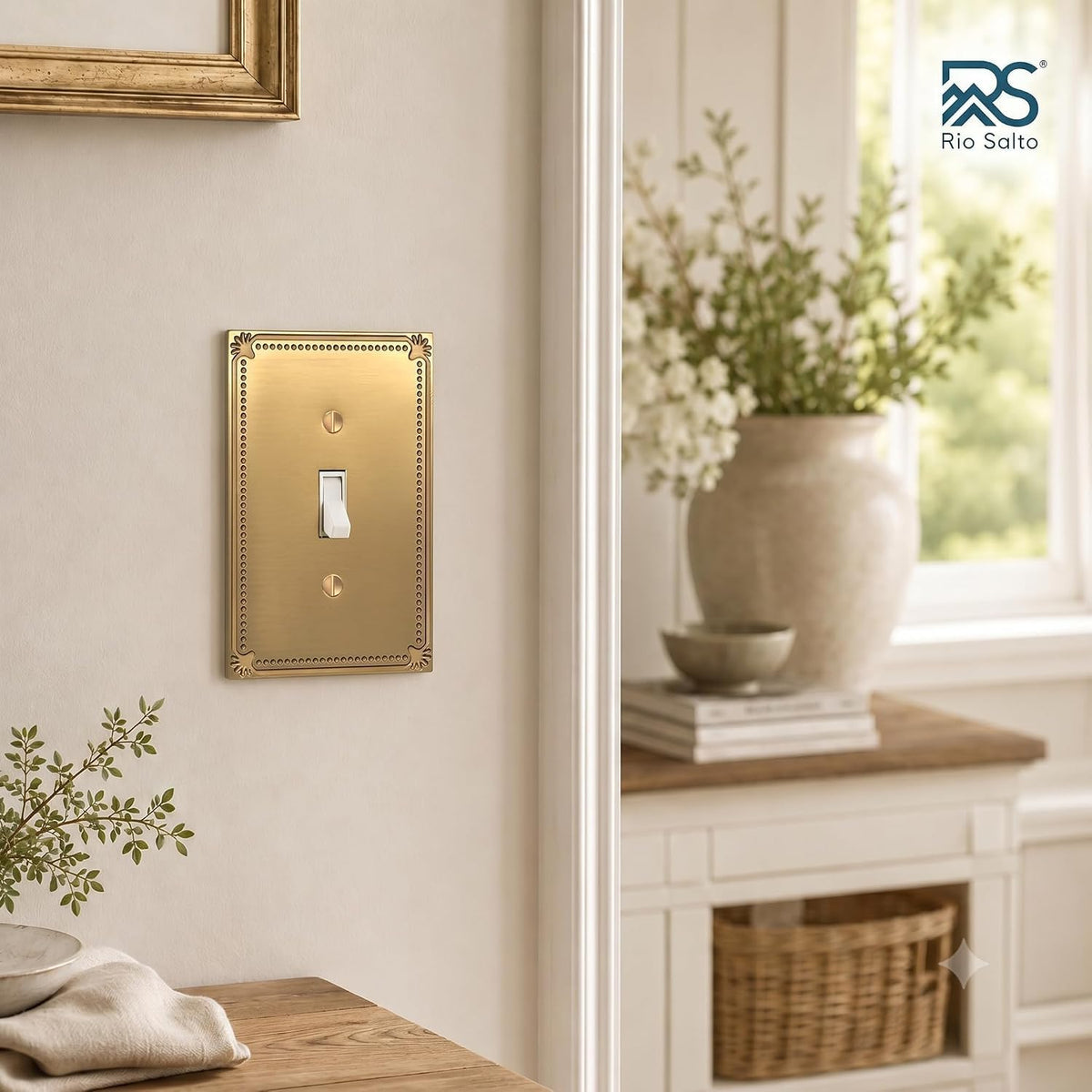 Rio Salto Toggle Single Light Switch Cover Plate Flip Switch Wall Plates Brushed Gold Metal — Pearl Collection, 4-Pack