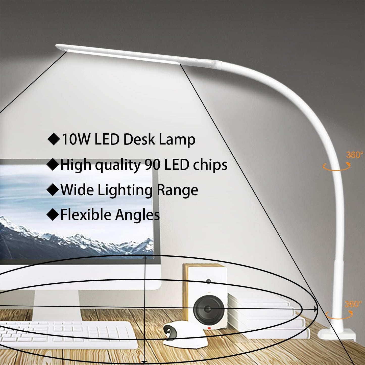 YOUKOYI LED Desk Lamp with Clamp,Flexible Gooseneck Architect Table Lamp - 5 Brightness Levels & 4 Color Modes, Touch