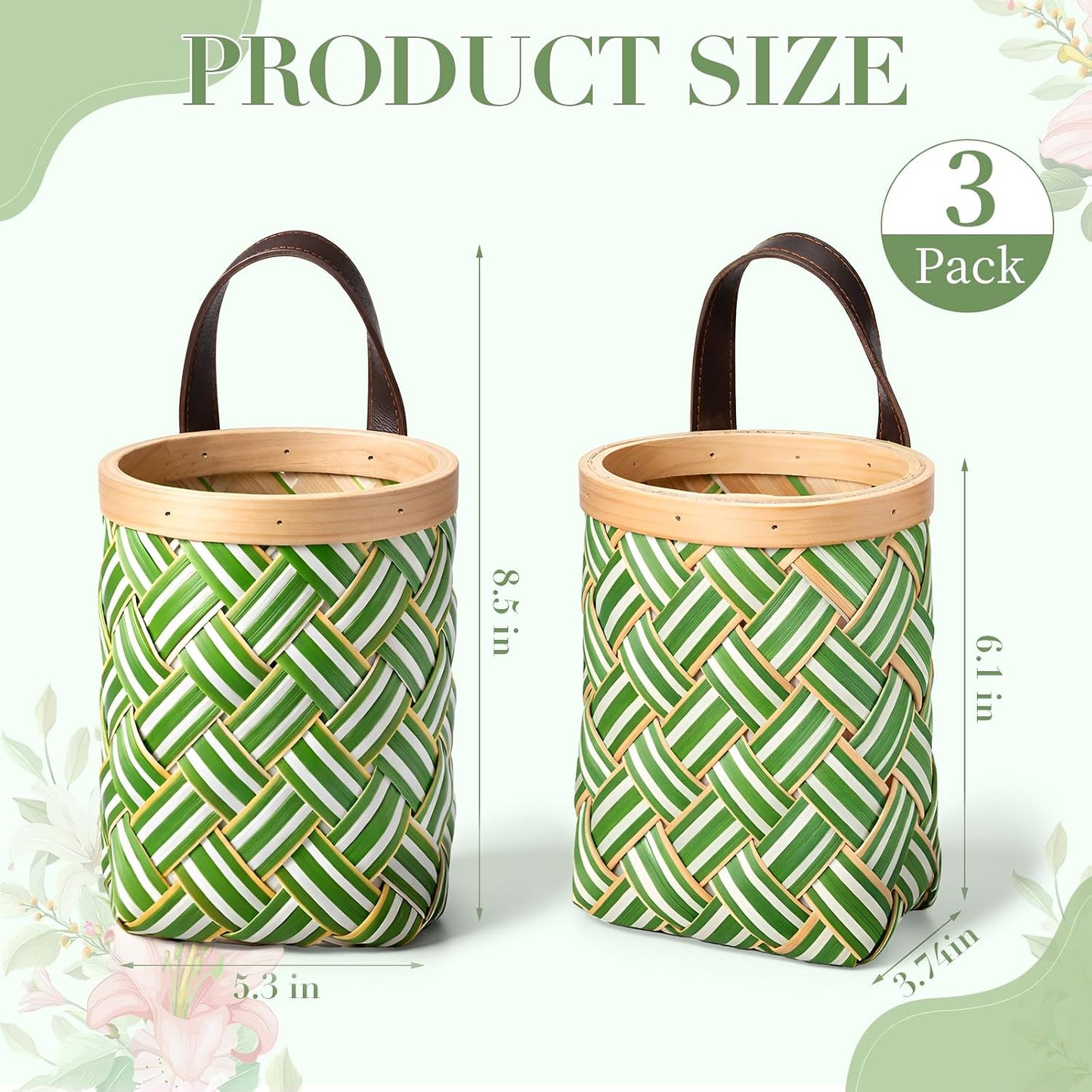 Small Wall Hanging Basket Woven Wood Storage Basket Hanging Rope / Sage Green / 6 Inch / Set of 3