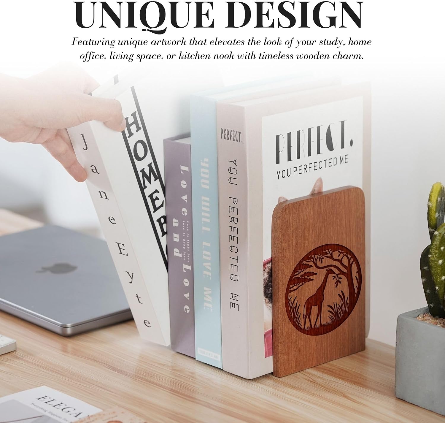 Heavy Duty Iron & Ebony Wood Book Ends / Eating / 4.72 x 6.69