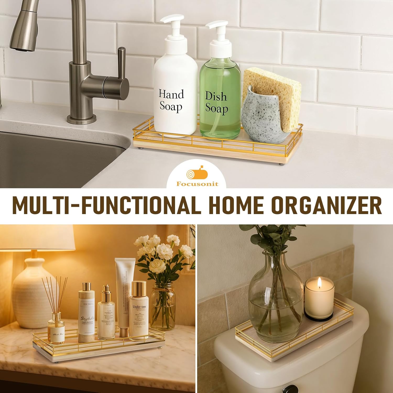 Oak Wood Toilet Tank Tray / 12 x 6 x 1.5 / Natural