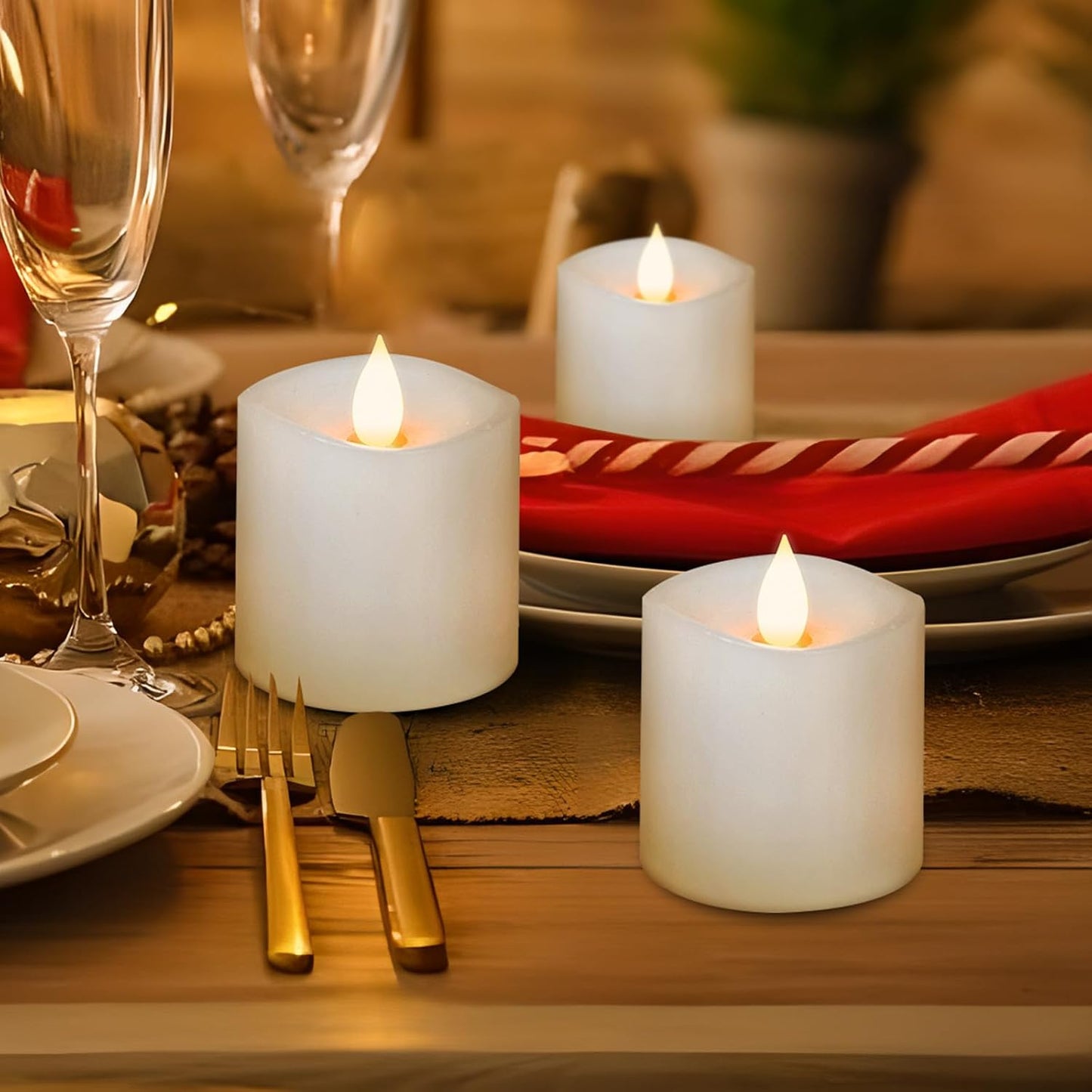 3x3 Flameless Candles Set of 3, LED Battery Candles Flickering, 3 inch Flameless Candles with Remote,Battery Powered